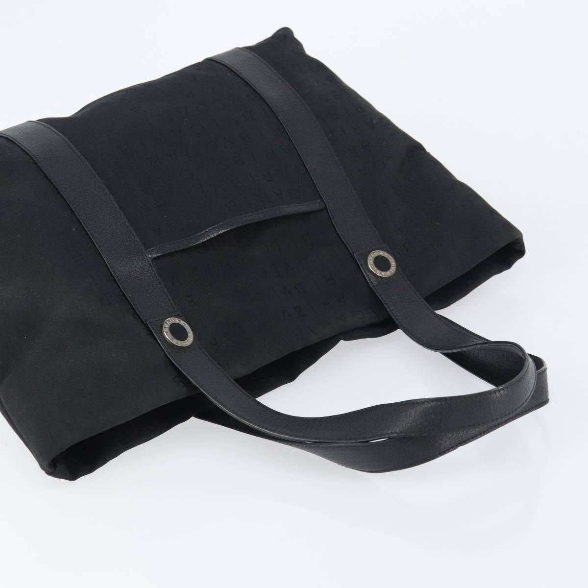 BVLGARI Logo Mania Tote Bag Canvas Black Silver Auth 151582