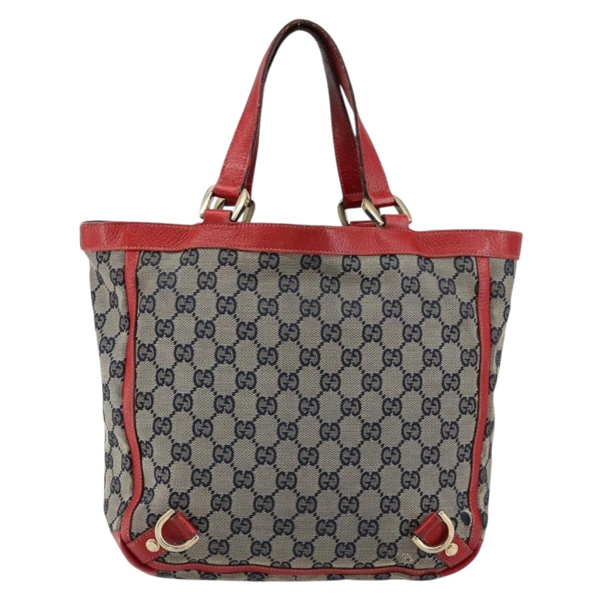 GUCCI GG Canvas Hand Bag Navy Gold 130739 Auth 151583