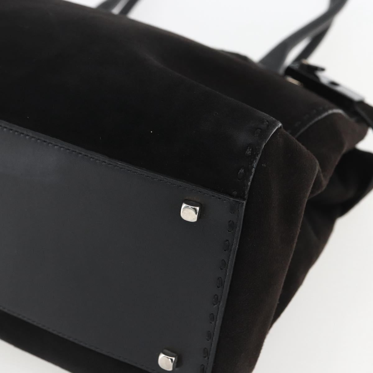 Salvatore Ferragamo Tote Bag Suede Black Silver Auth 151590