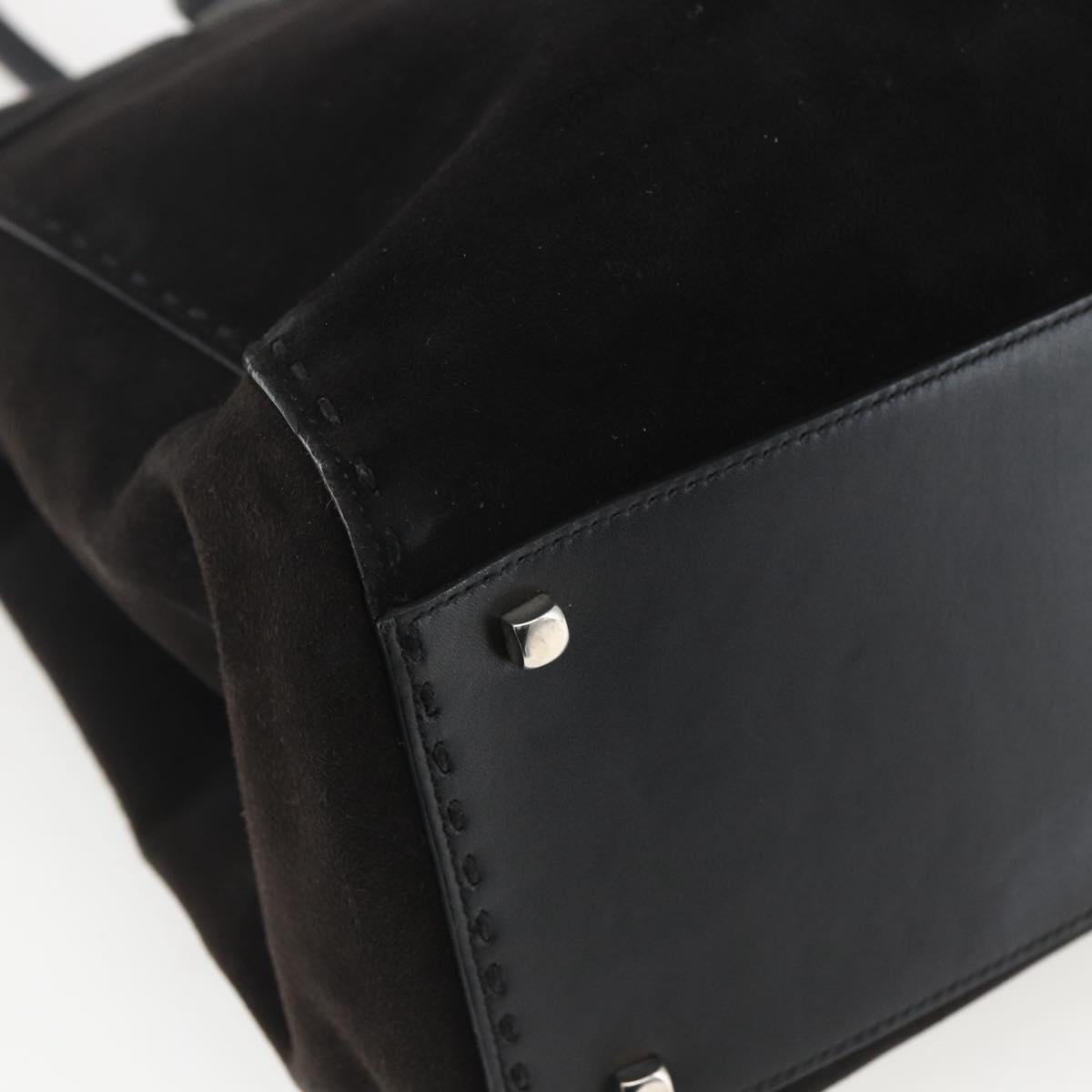 Salvatore Ferragamo Tote Bag Suede Black Silver Auth 151590