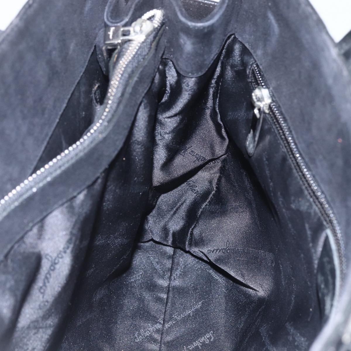 Salvatore Ferragamo Tote Bag Suede Black Silver Auth 151590