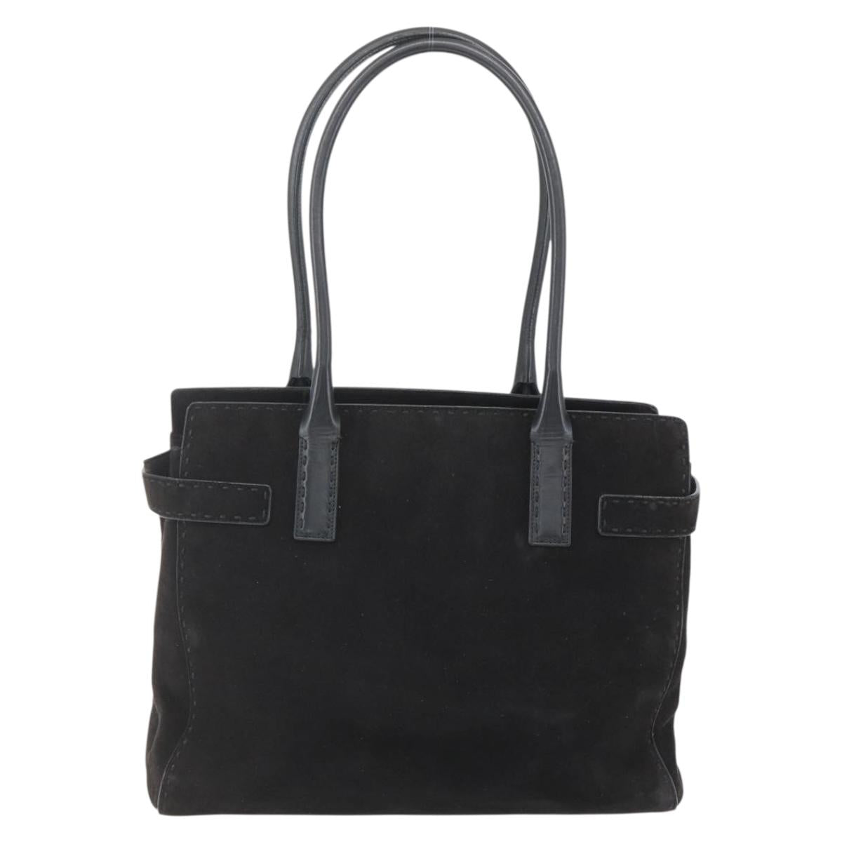 Salvatore Ferragamo Tote Bag Suede Black Silver Auth 151590