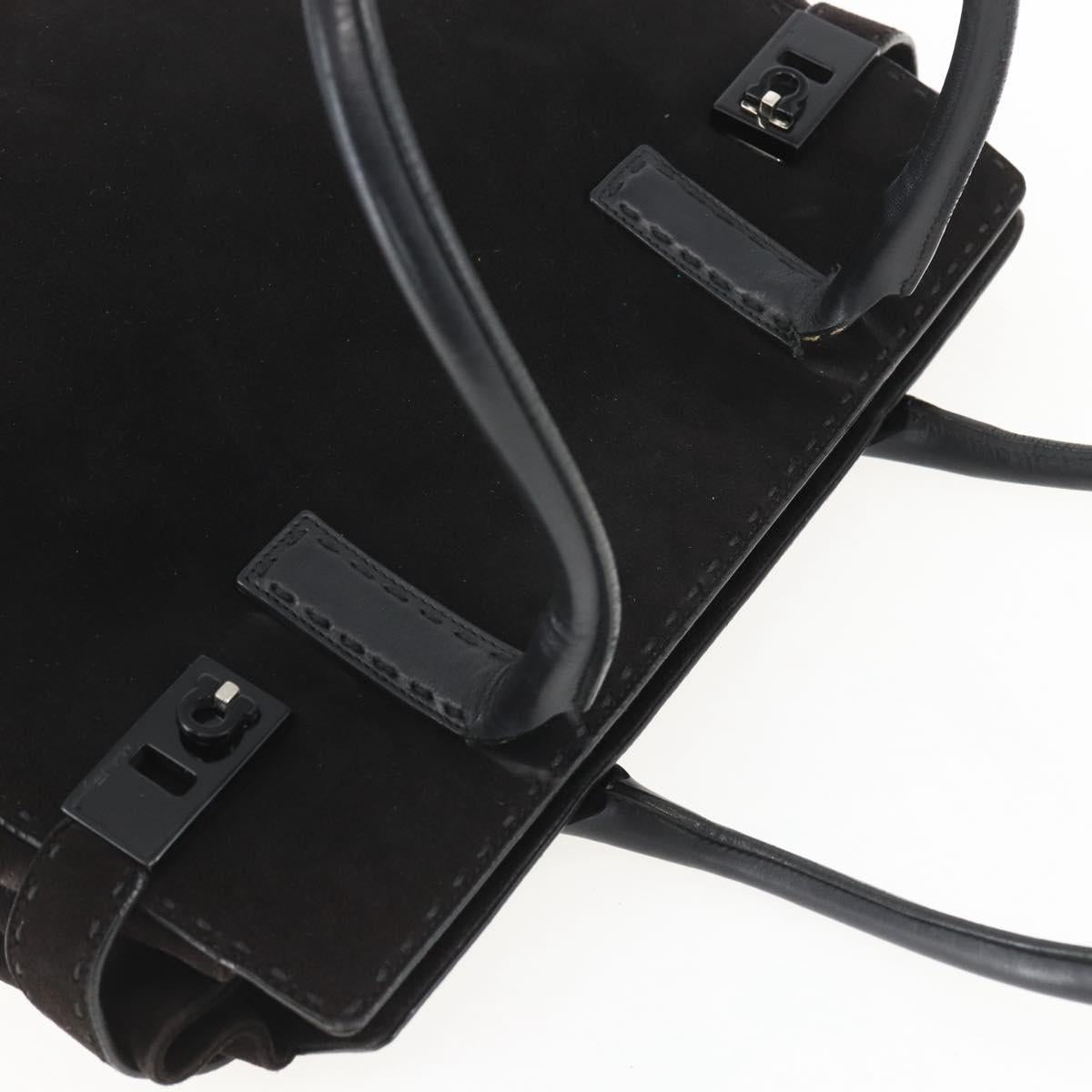 Salvatore Ferragamo Tote Bag Suede Black Silver Auth 151590