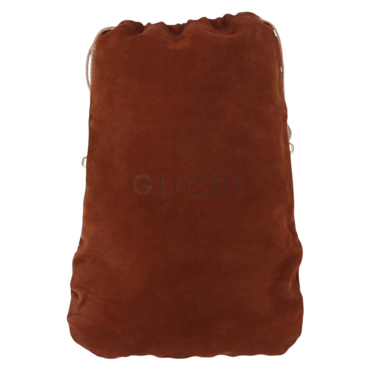GUCCI Purse Pouch Suede Brown Gold Auth 151593