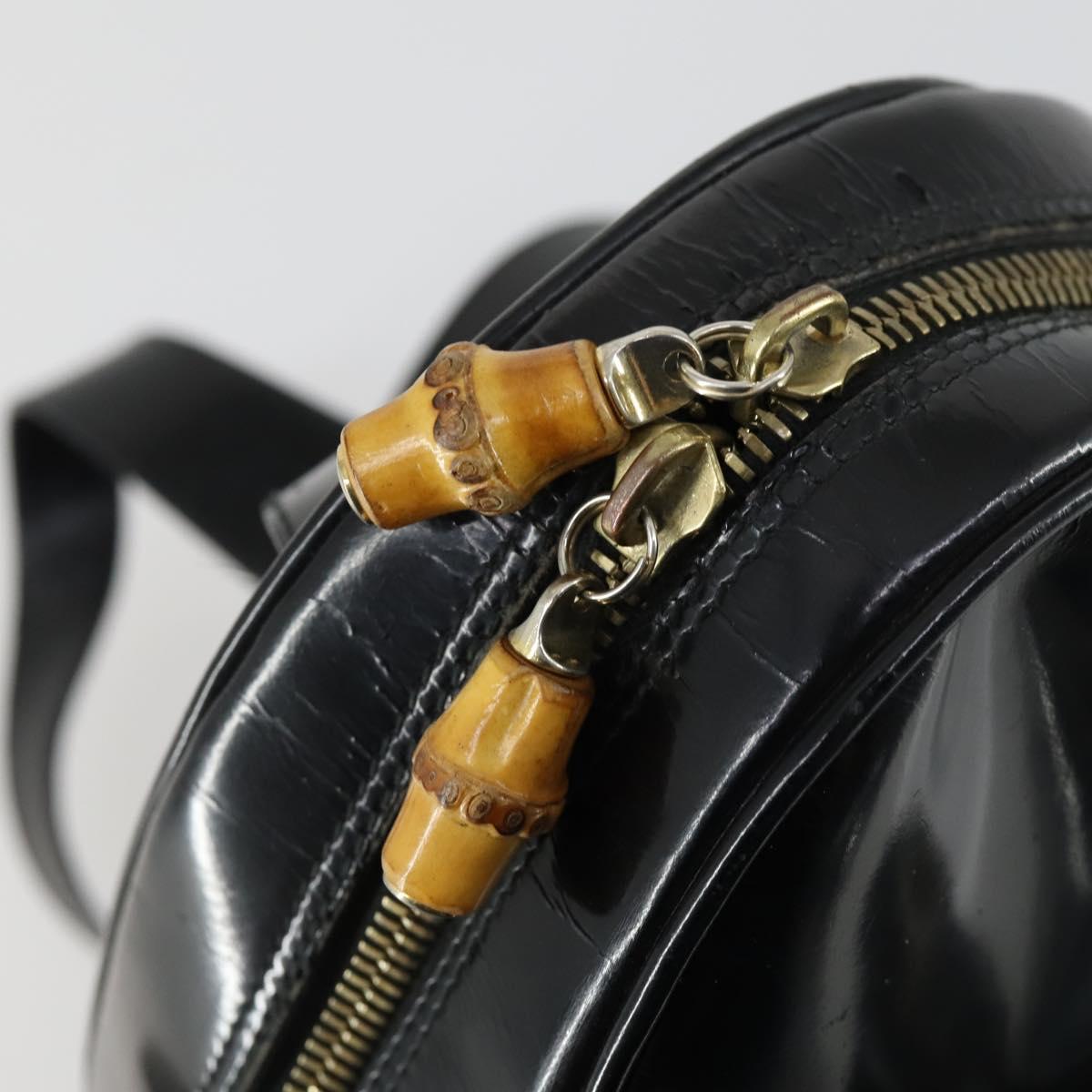 GUCCI Bamboo Shoulder Bag Patent leather Black Gold 003 3444 0127 Auth 151595
