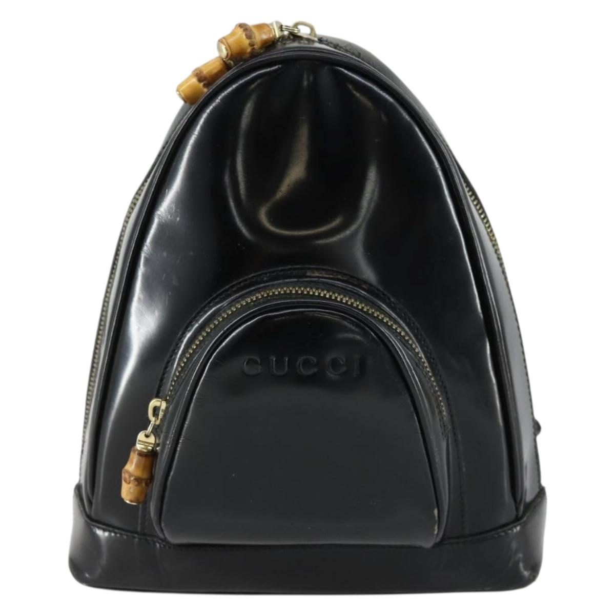 GUCCI Bamboo Shoulder Bag Patent leather Black Gold 003 3444 0127 Auth 151595