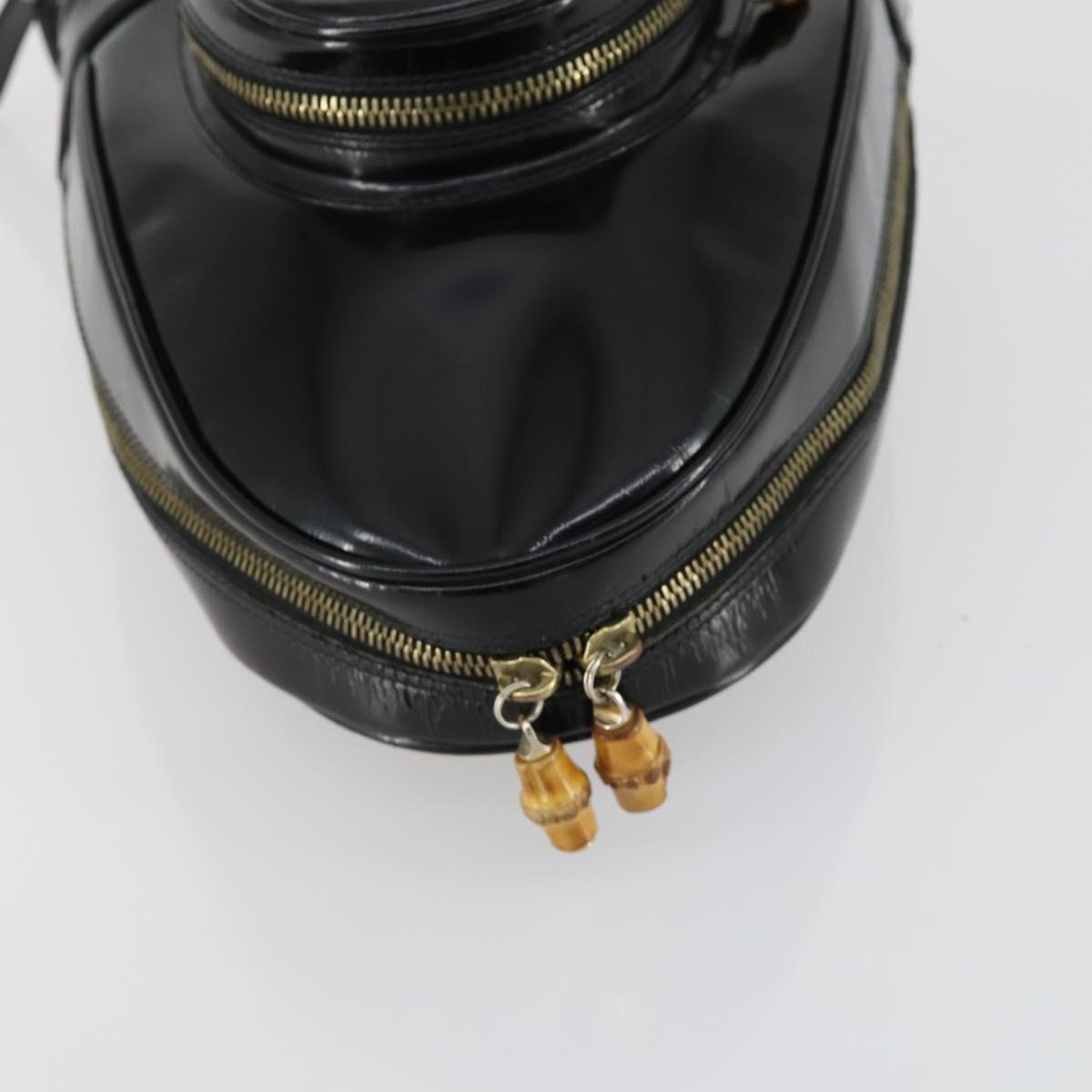 GUCCI Bamboo Shoulder Bag Patent leather Black Gold 003 3444 0127 Auth 151595