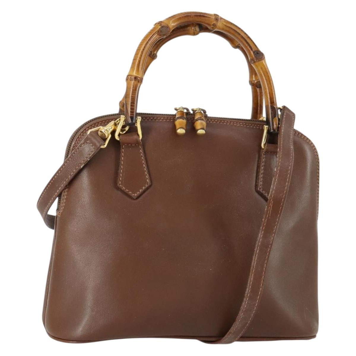 GUCCI Bamboo Hand Bag Leather 2way Brown Gold 000 2865 0290 Auth 151596