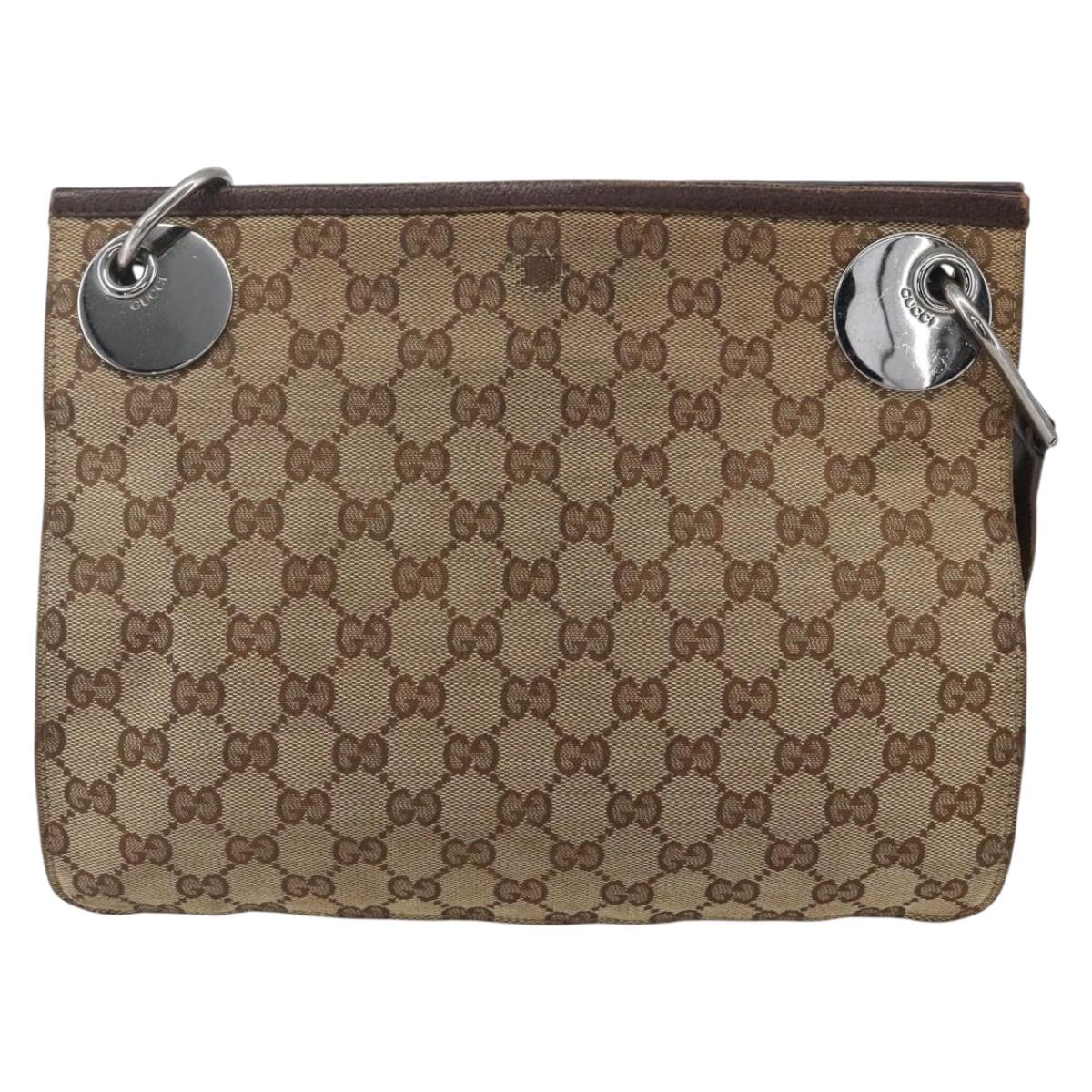 GUCCI GG Canvas Shoulder Bag Beige Silver 120841 Auth 151597