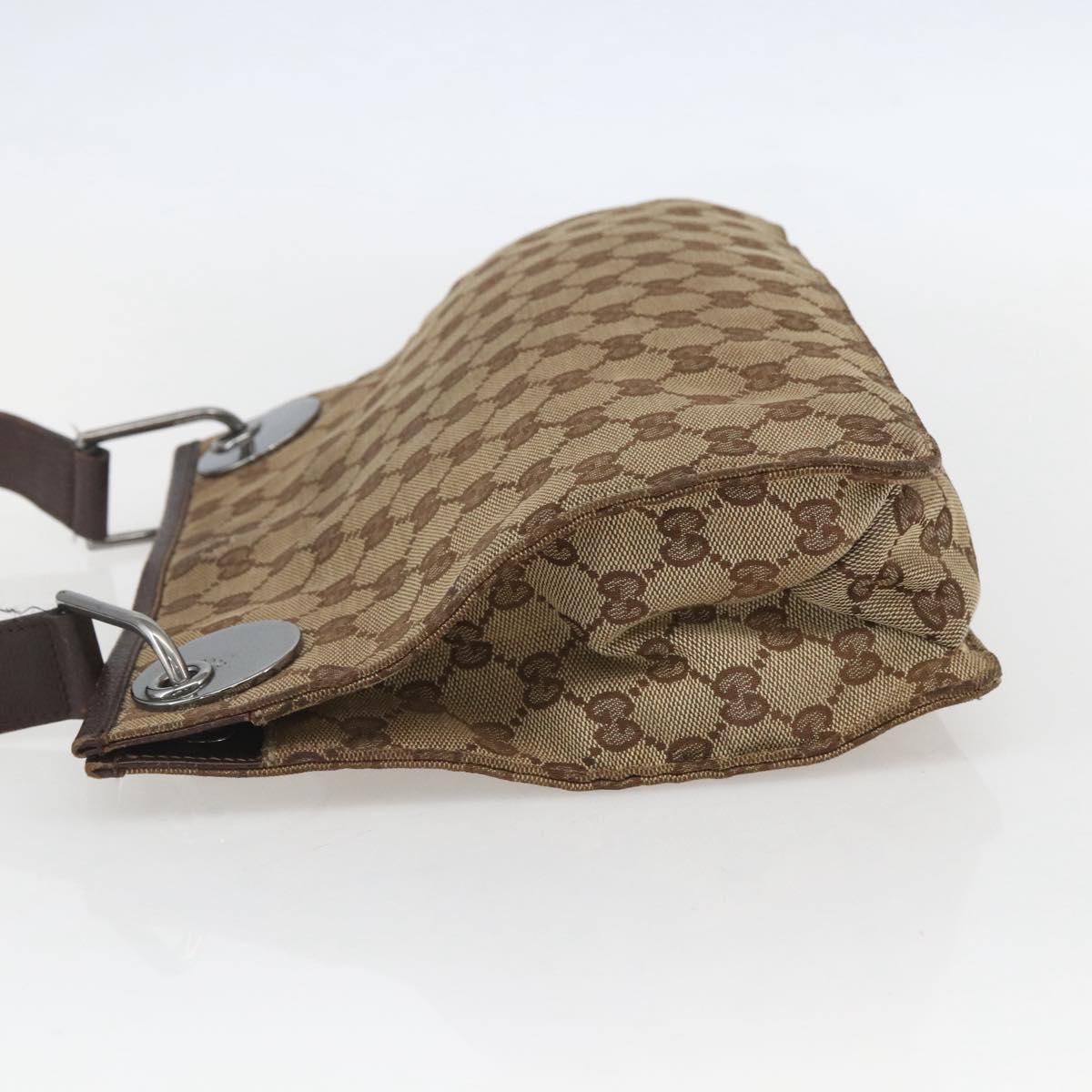 GUCCI GG Canvas Shoulder Bag Beige Silver 120841 Auth 151597