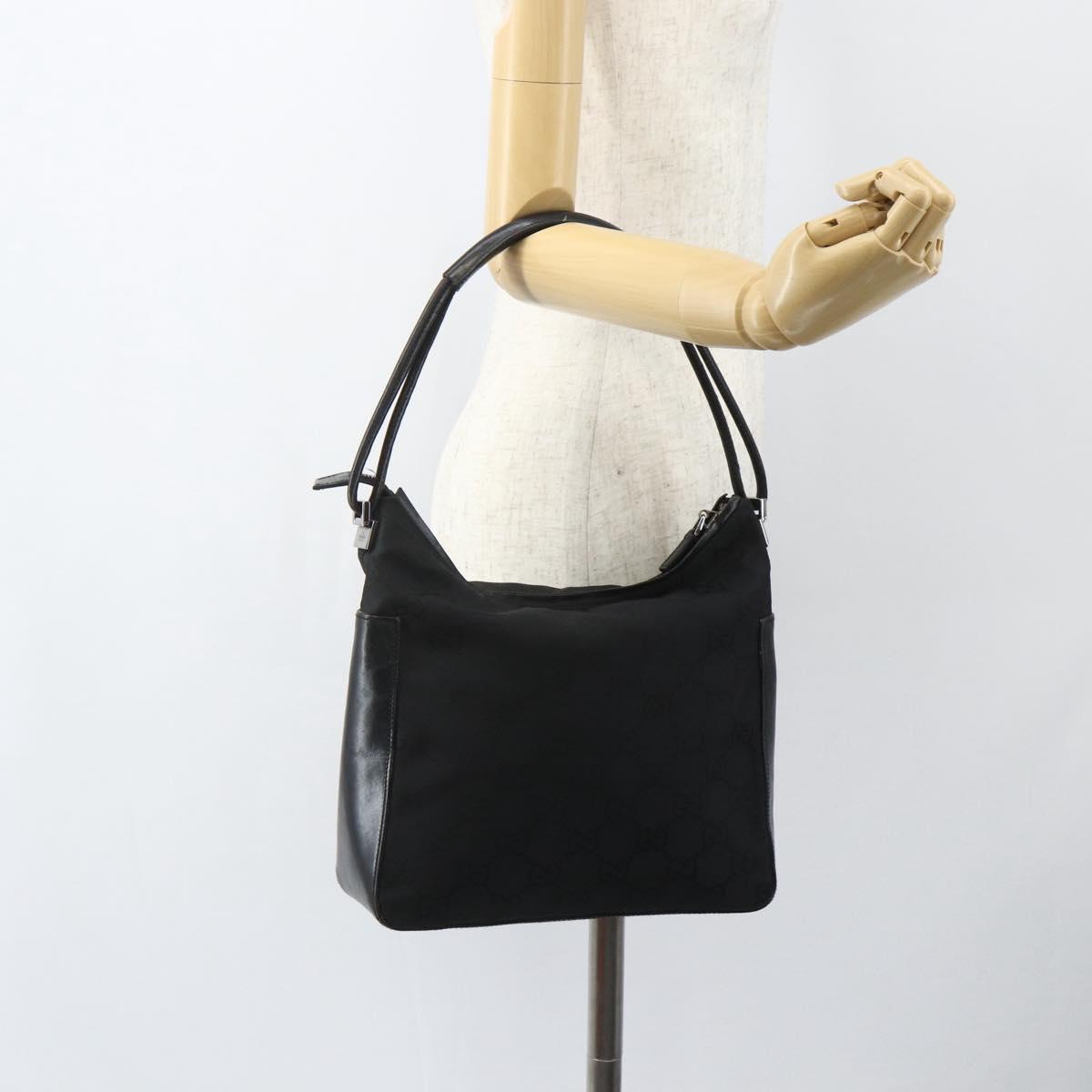 GUCCI GG Canvas Shoulder Bag Black Silver 001 3766 2123 Auth 151598