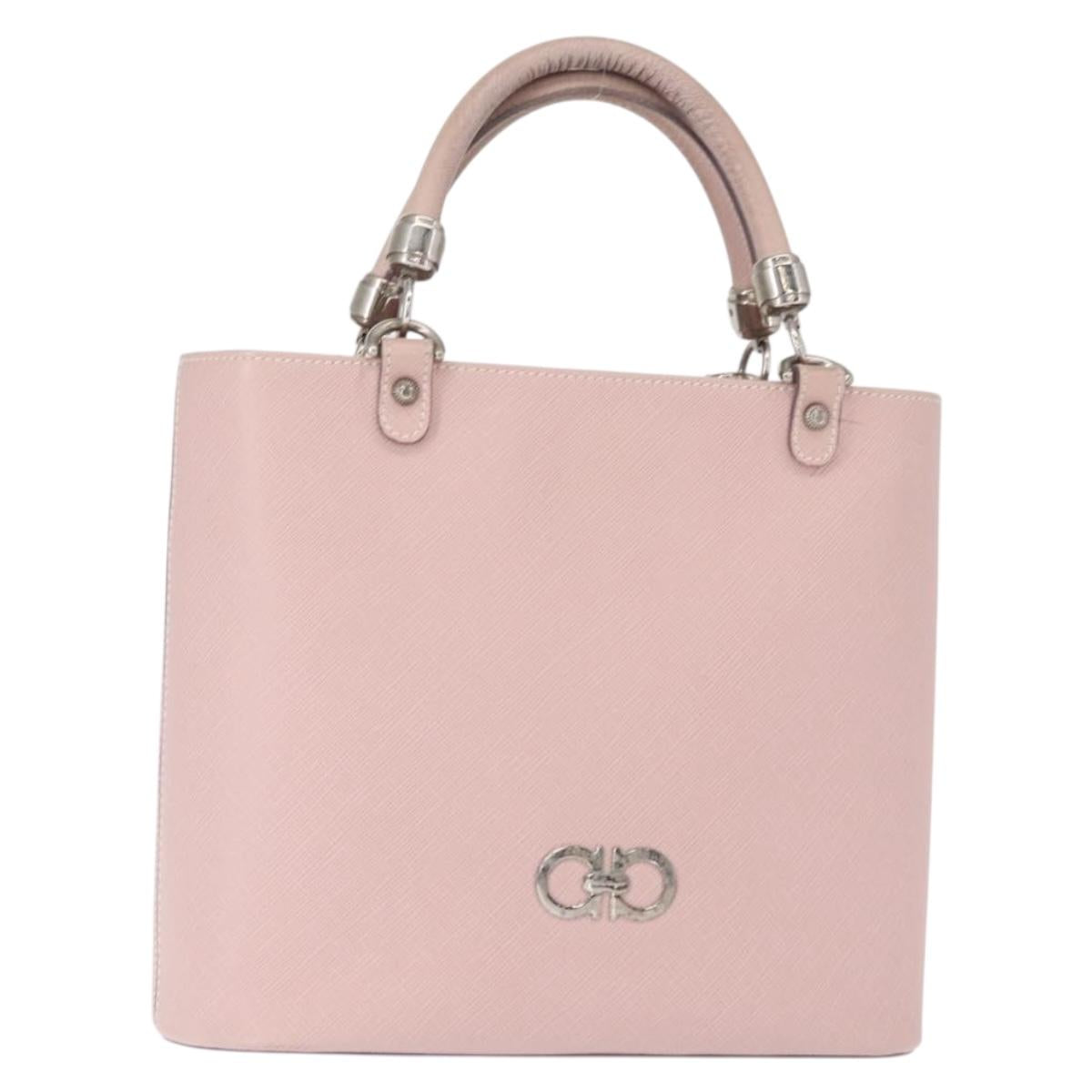 Salvatore Ferragamo Hand Bag Leather Pink Silver Auth 151599