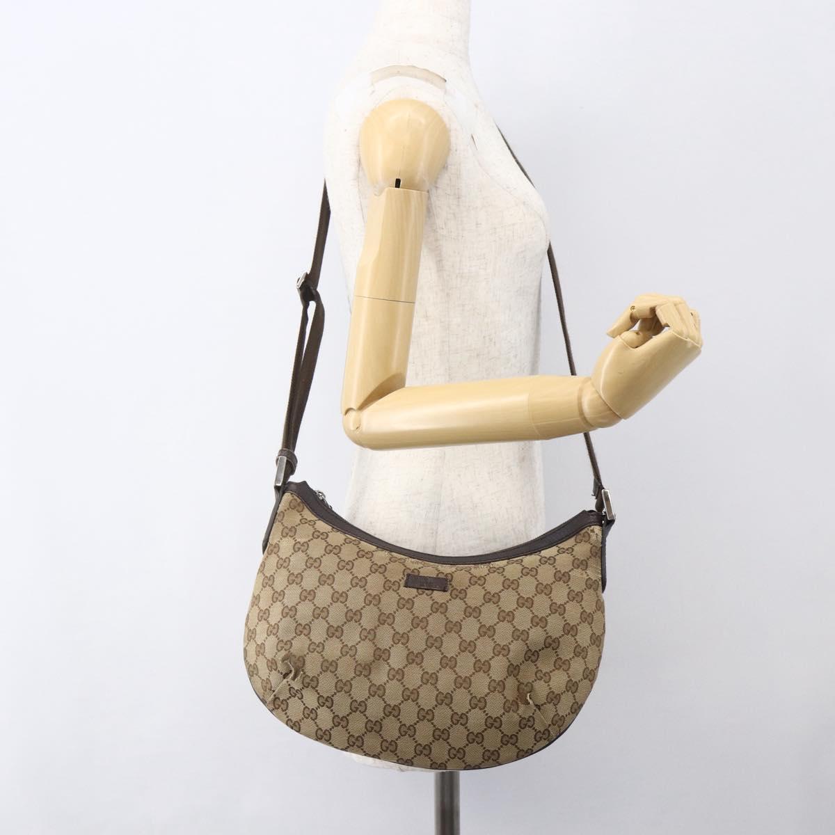 GUCCI GG Canvas Shoulder Bag Beige Silver 181092 Auth 151600
