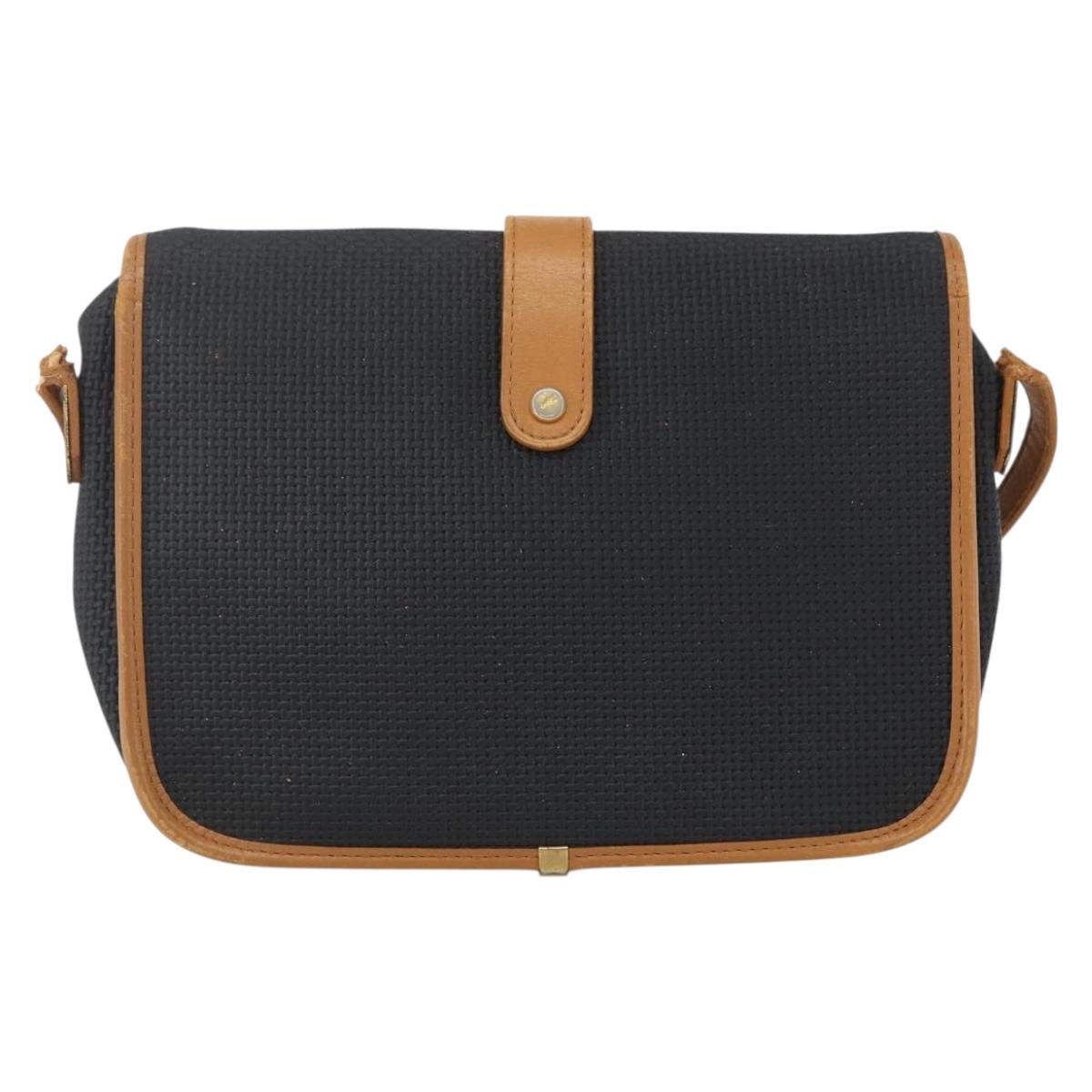 SAINT LAURENT Shoulder Bag Canvas Black Gold Auth 151604