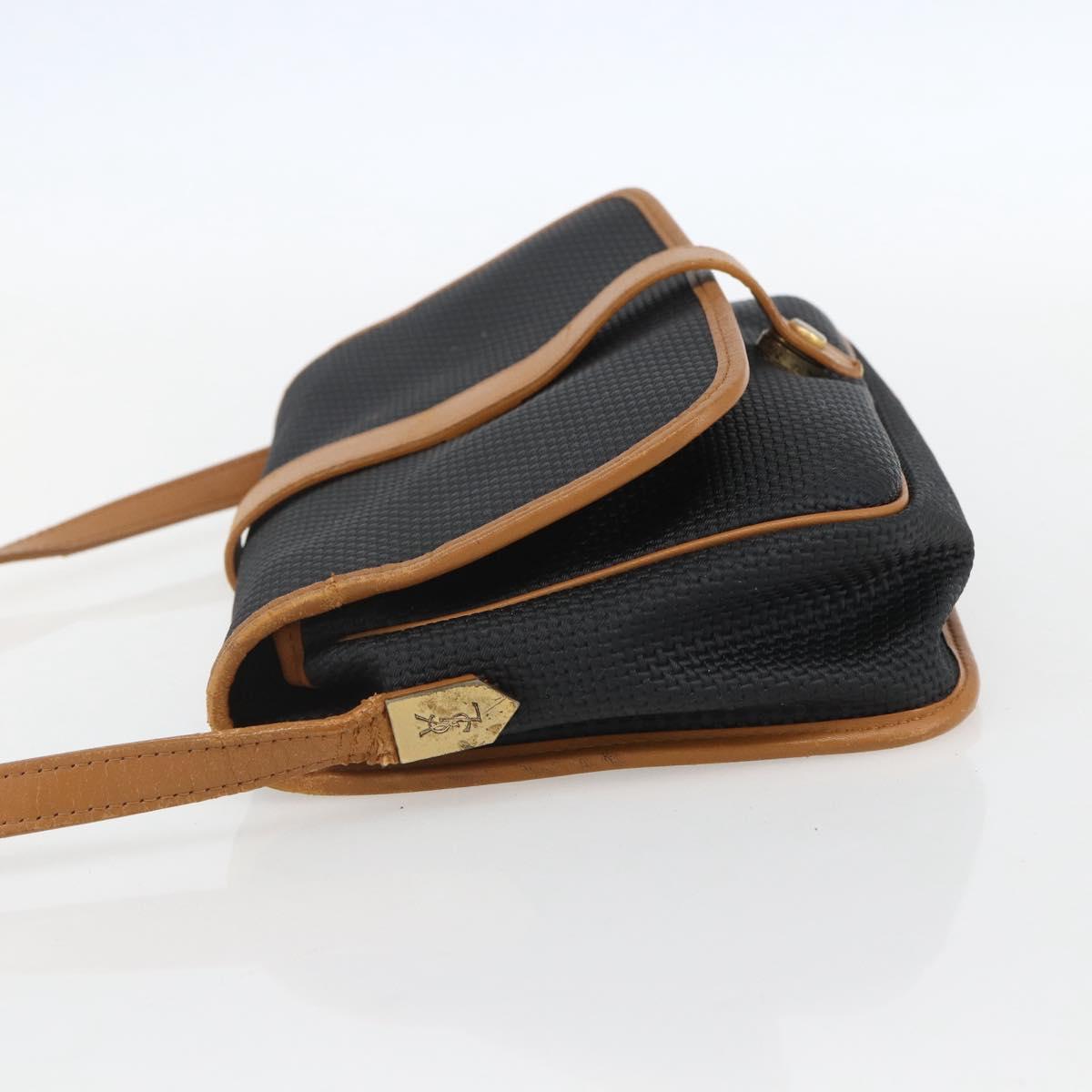 SAINT LAURENT Shoulder Bag Canvas Black Gold Auth 151604