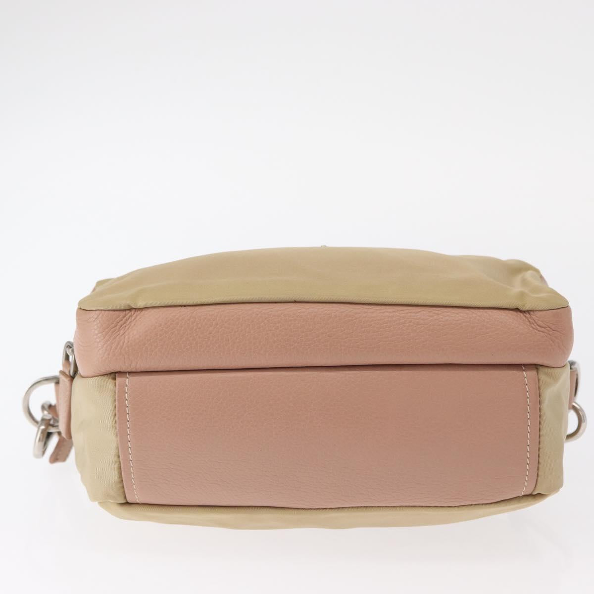 PRADA Shoulder Bag Nylon Beige Silver Auth 151605