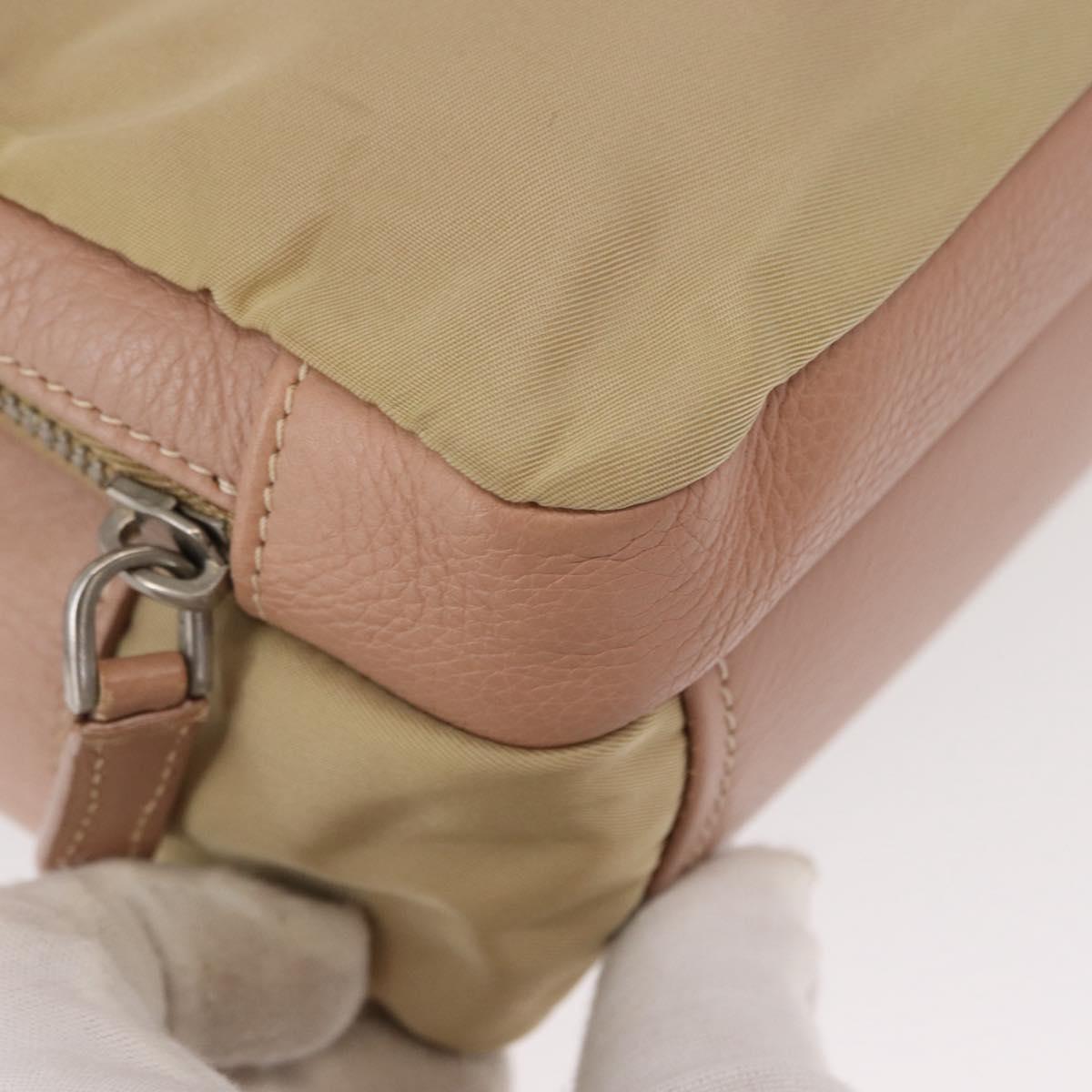 PRADA Shoulder Bag Nylon Beige Silver Auth 151605
