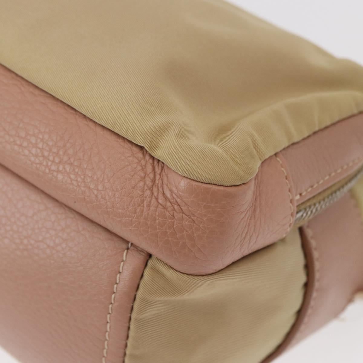 PRADA Shoulder Bag Nylon Beige Silver Auth 151605
