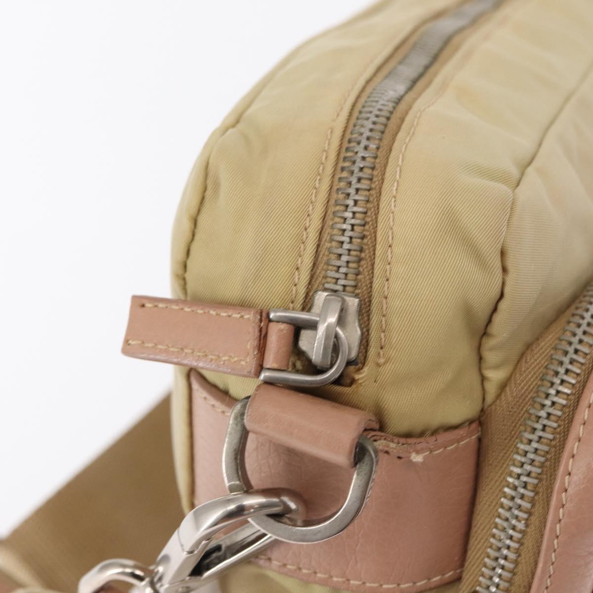 PRADA Shoulder Bag Nylon Beige Silver Auth 151605