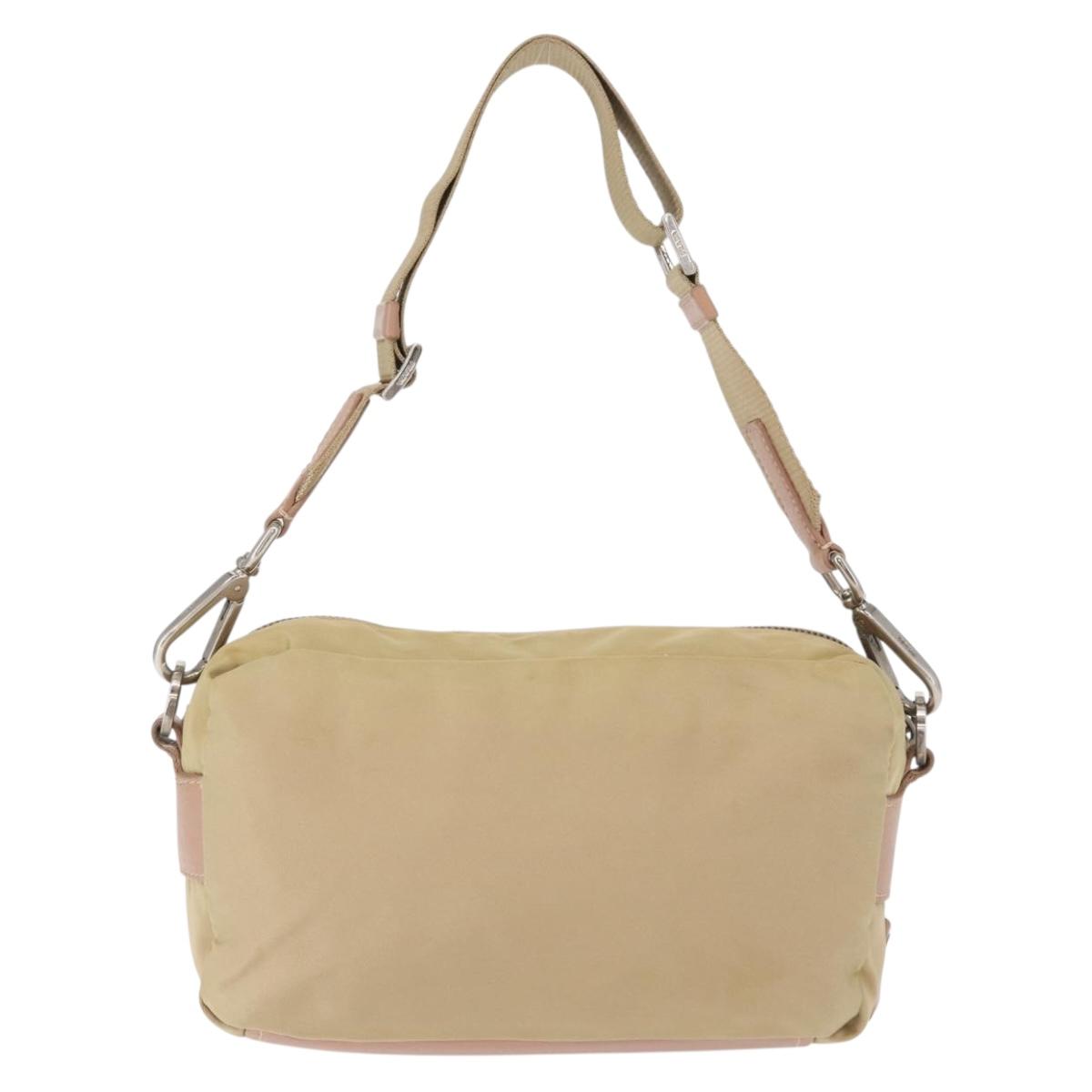 PRADA Shoulder Bag Nylon Beige Silver Auth 151605