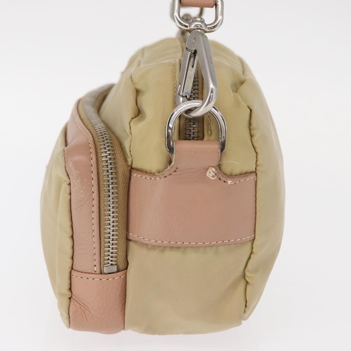 PRADA Shoulder Bag Nylon Beige Silver Auth 151605