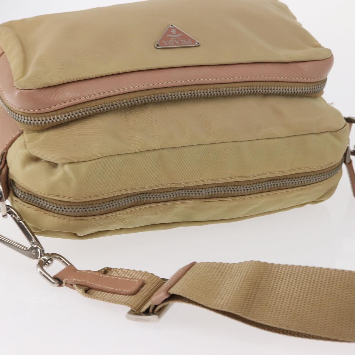 PRADA Shoulder Bag Nylon Beige Silver Auth 151605