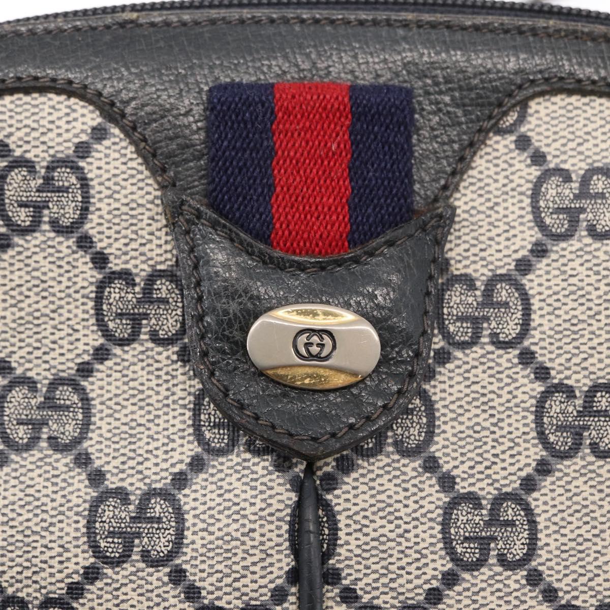 GUCCI GG Supreme Sherry Line Shoulder Bag PVC Navy Gold 904 02 047 Auth 151607