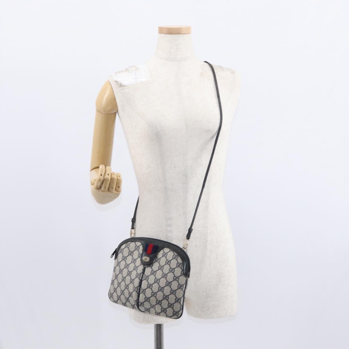 GUCCI GG Supreme Sherry Line Shoulder Bag PVC Navy Gold 904 02 047 Auth 151607