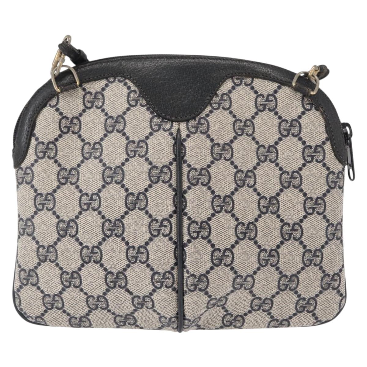 GUCCI GG Supreme Sherry Line Shoulder Bag PVC Navy Gold 904 02 047 Auth 151607