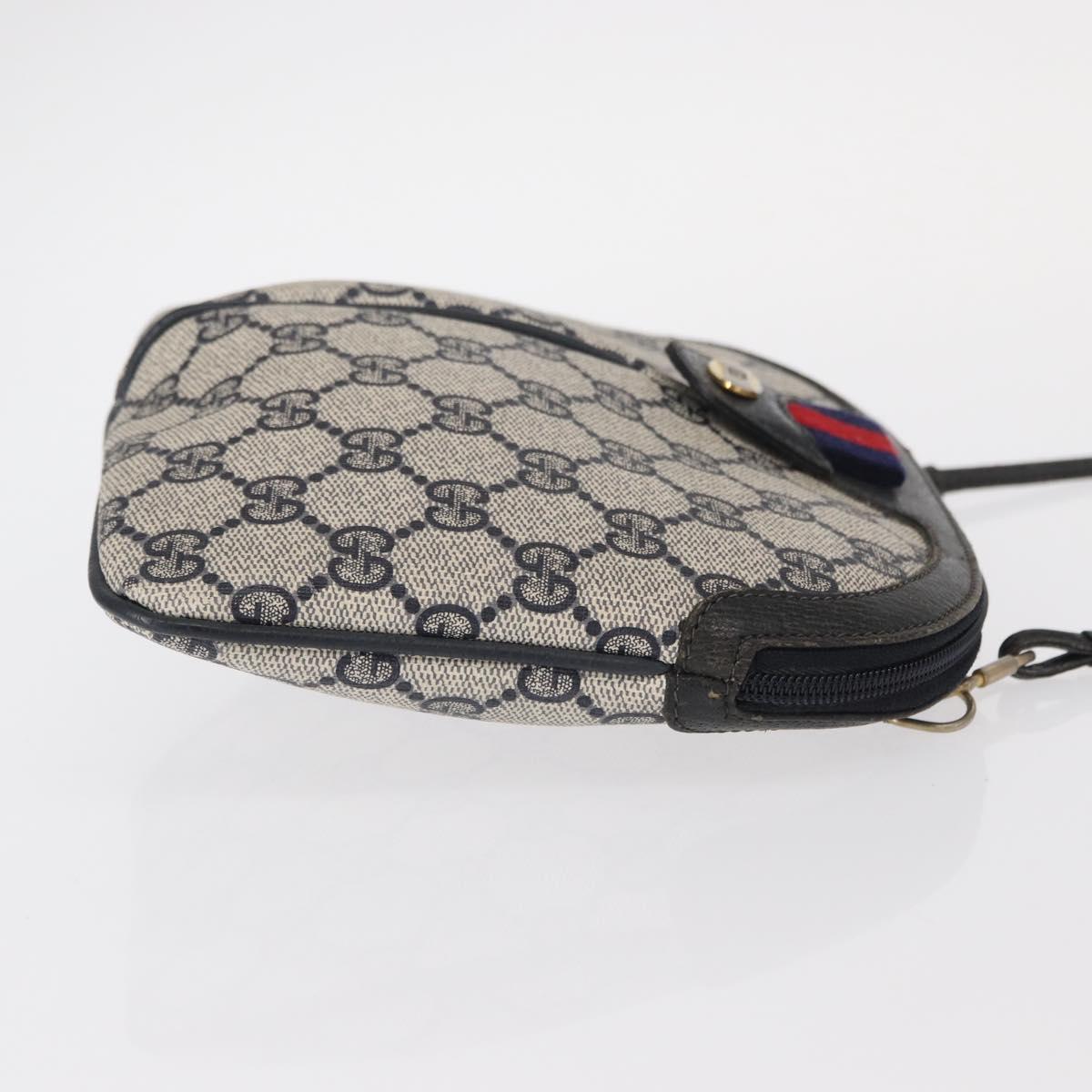 GUCCI GG Supreme Sherry Line Shoulder Bag PVC Navy Gold 904 02 047 Auth 151607