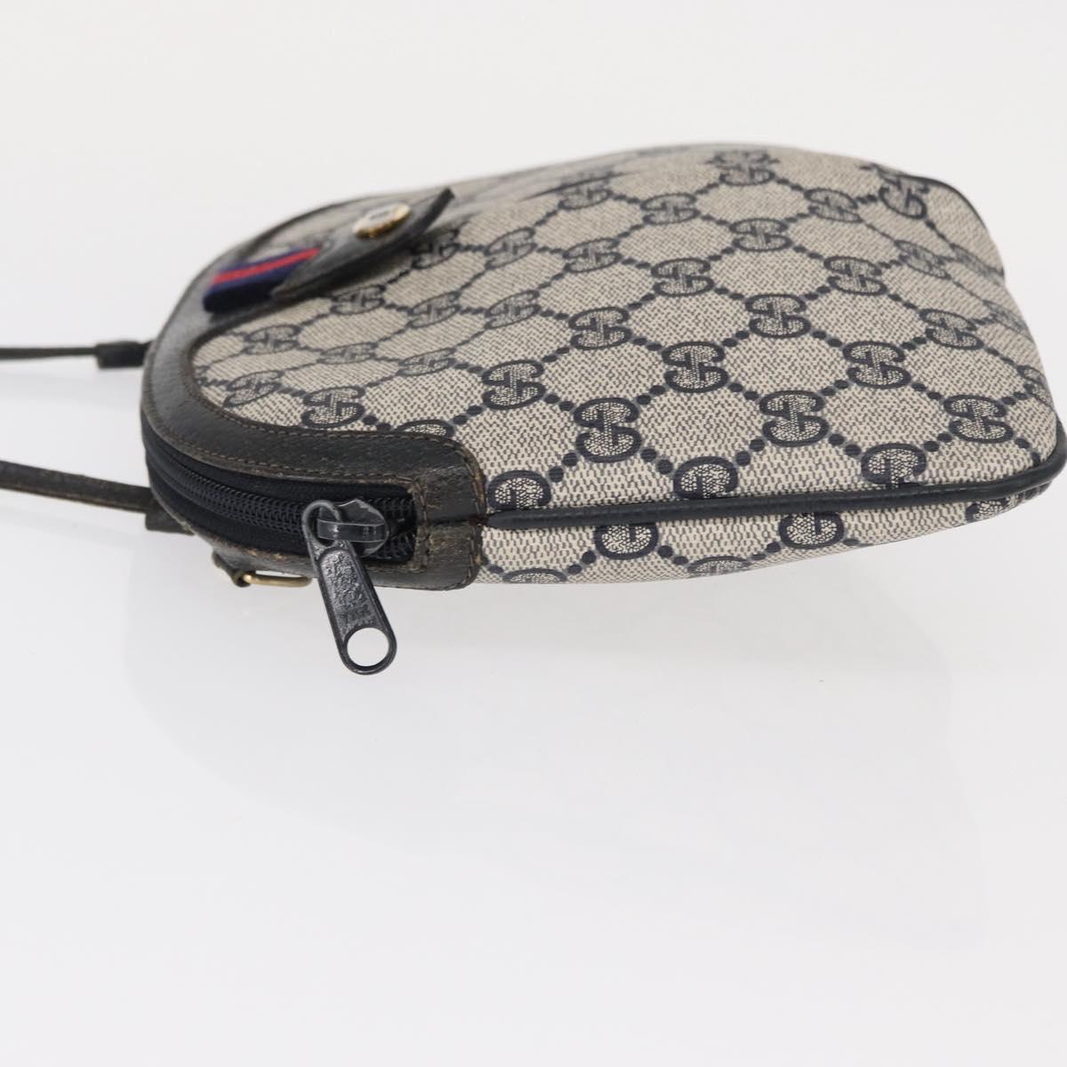 GUCCI GG Supreme Sherry Line Shoulder Bag PVC Navy Gold 904 02 047 Auth 151607