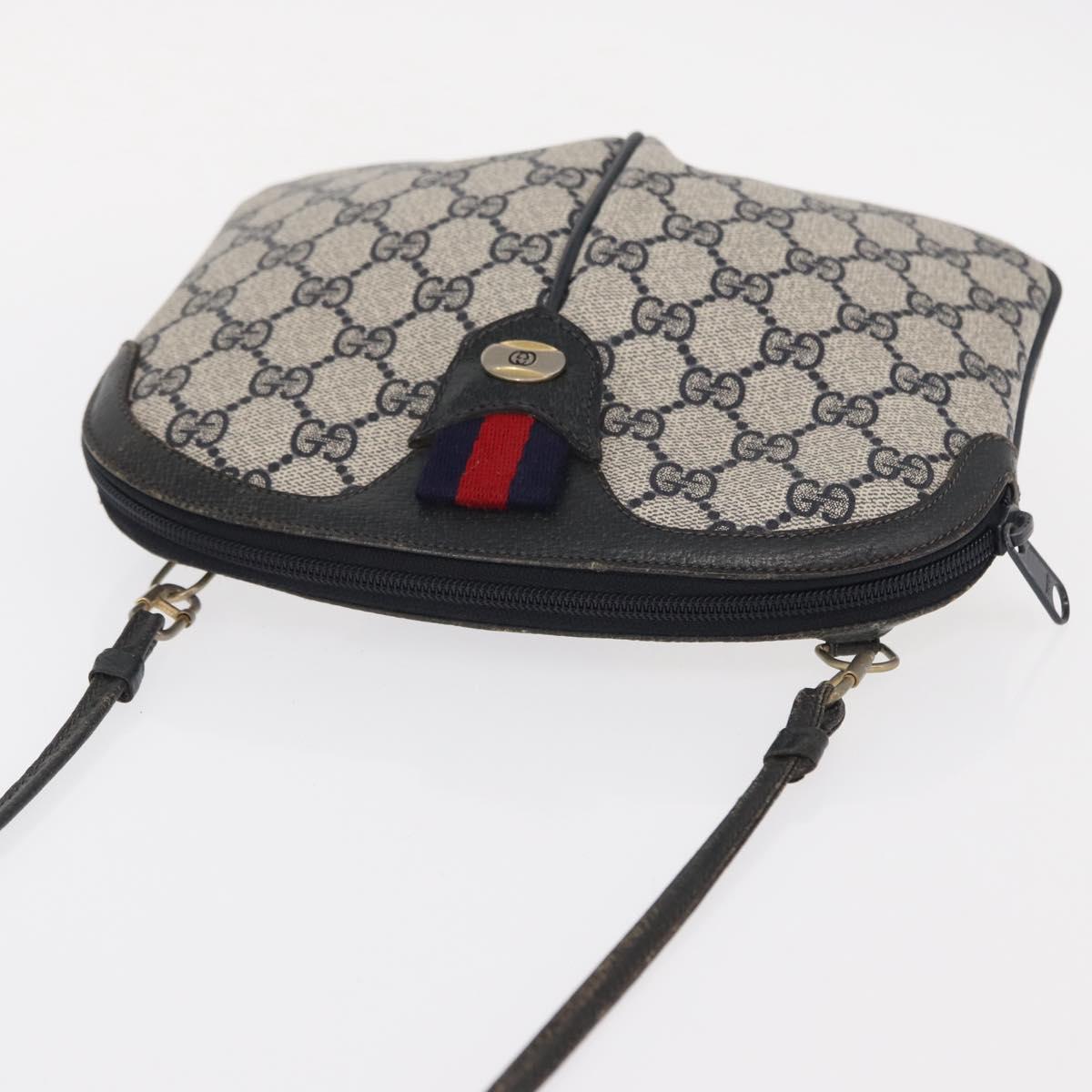 GUCCI GG Supreme Sherry Line Shoulder Bag PVC Navy Gold 904 02 047 Auth 151607