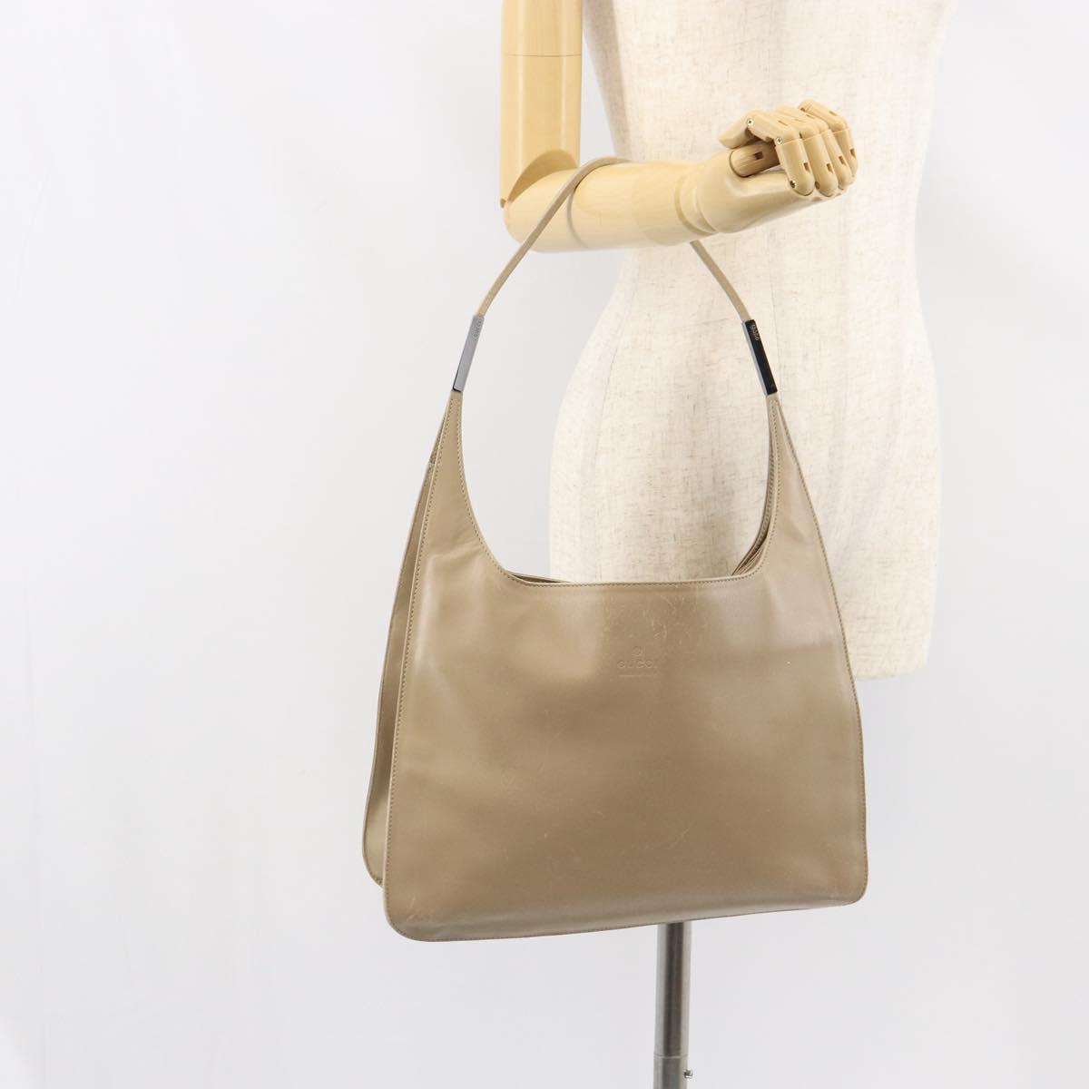 GUCCI Shoulder Bag Leather Beige Silver 001 3167 Auth 151609