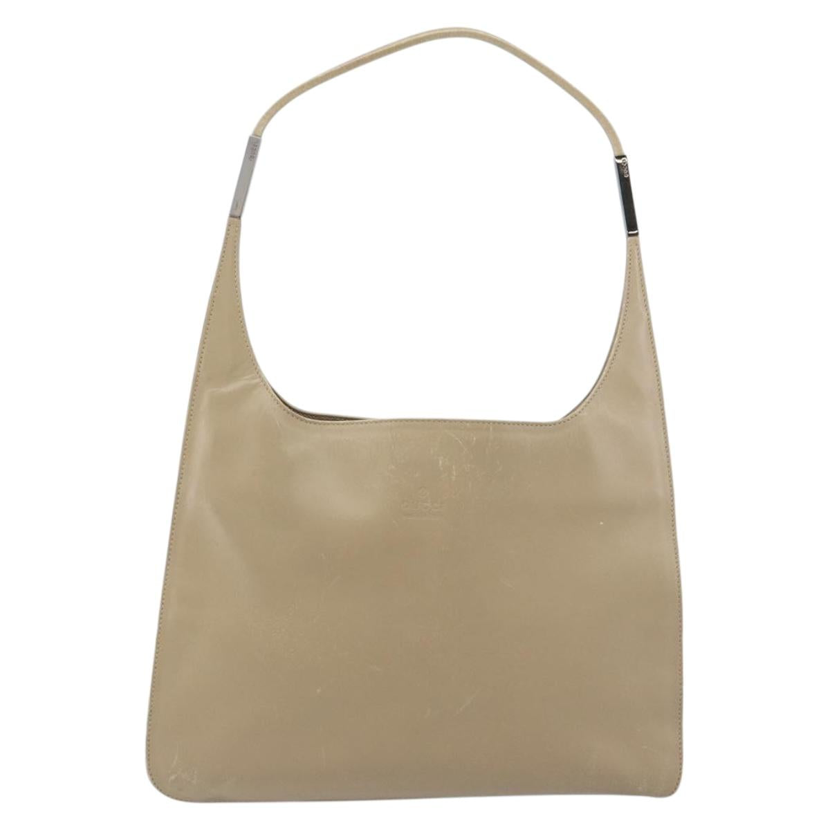 GUCCI Shoulder Bag Leather Beige Silver 001 3167 Auth 151609