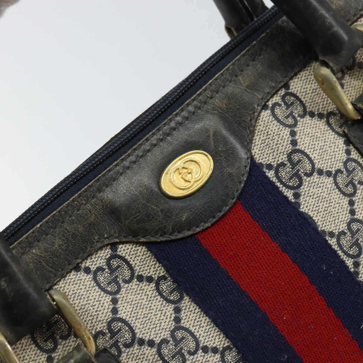 GUCCI GG Supreme Sherry Line Hand Bag PVC Navy Gold Auth 151610