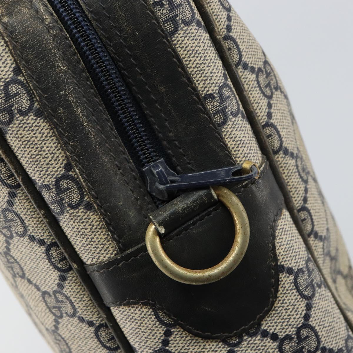 GUCCI GG Supreme Sherry Line Hand Bag PVC Navy Gold Auth 151610