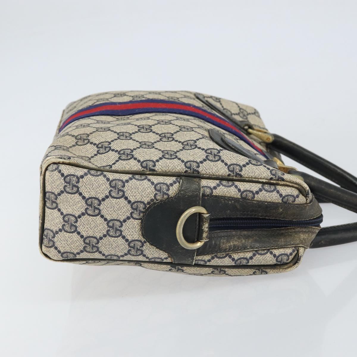 GUCCI GG Supreme Sherry Line Hand Bag PVC Navy Gold Auth 151610