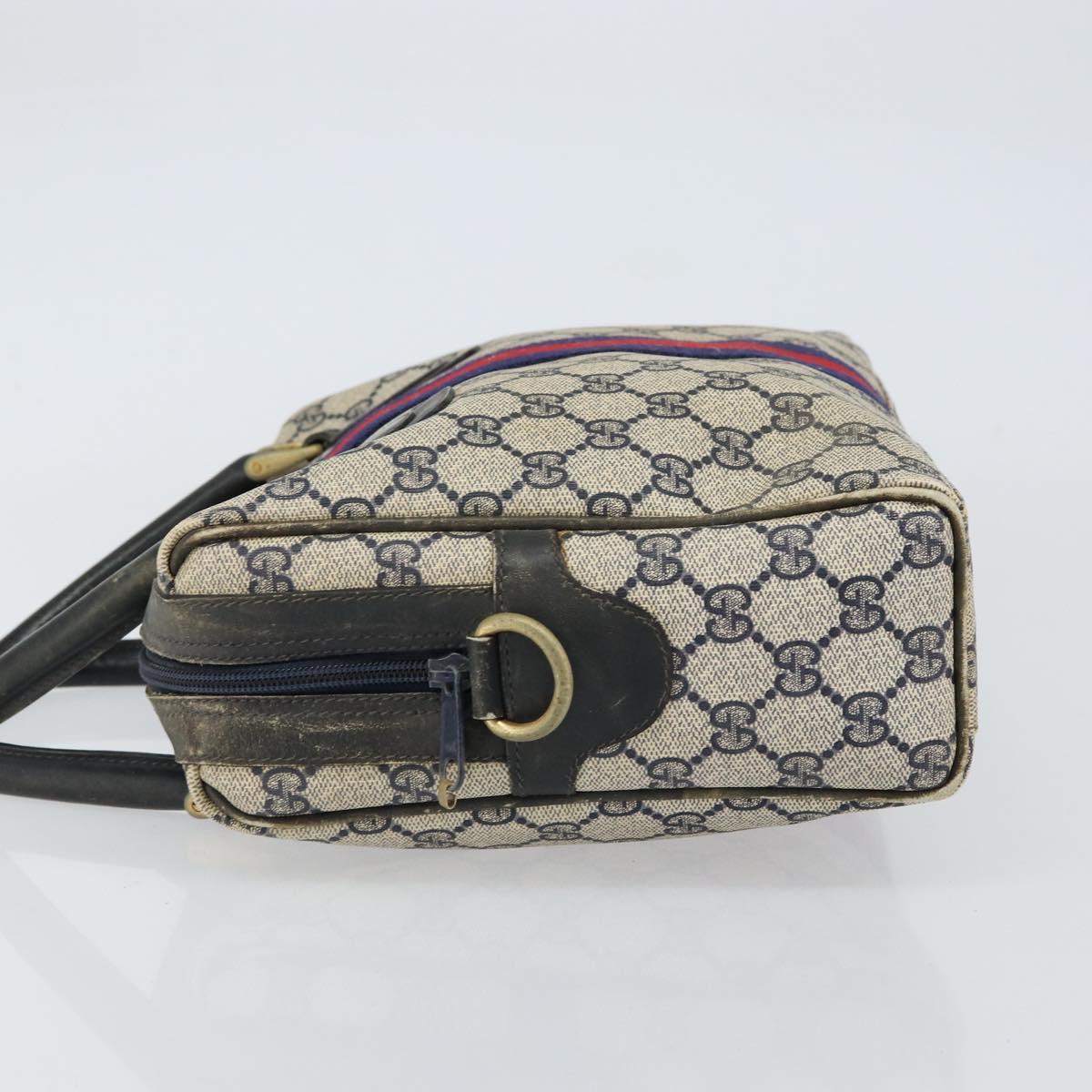 GUCCI GG Supreme Sherry Line Hand Bag PVC Navy Gold Auth 151610