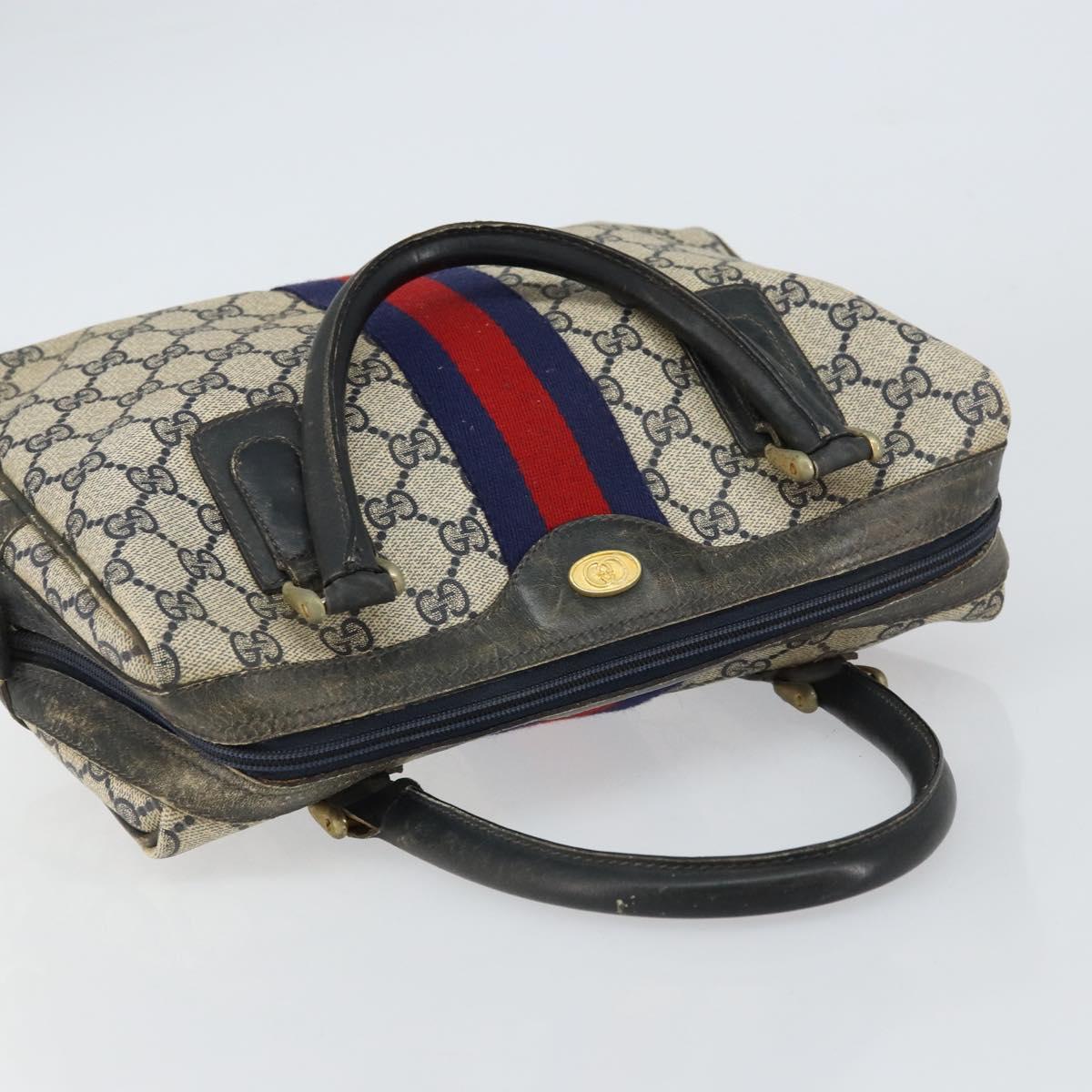 GUCCI GG Supreme Sherry Line Hand Bag PVC Navy Gold Auth 151610