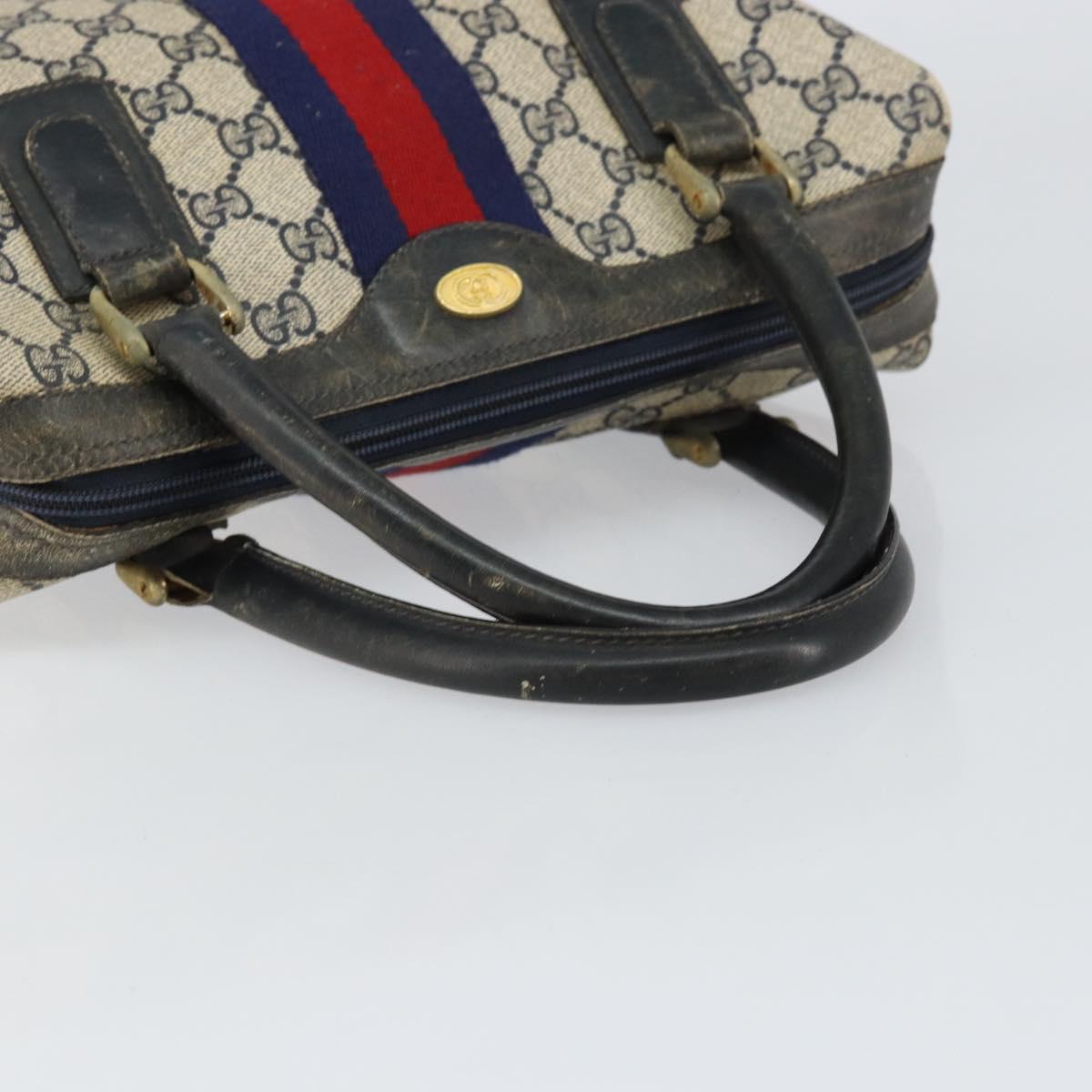 GUCCI GG Supreme Sherry Line Hand Bag PVC Navy Gold Auth 151610