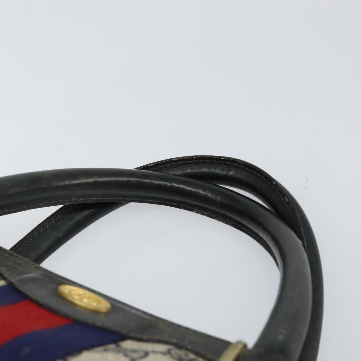 GUCCI GG Supreme Sherry Line Hand Bag PVC Navy Gold Auth 151610