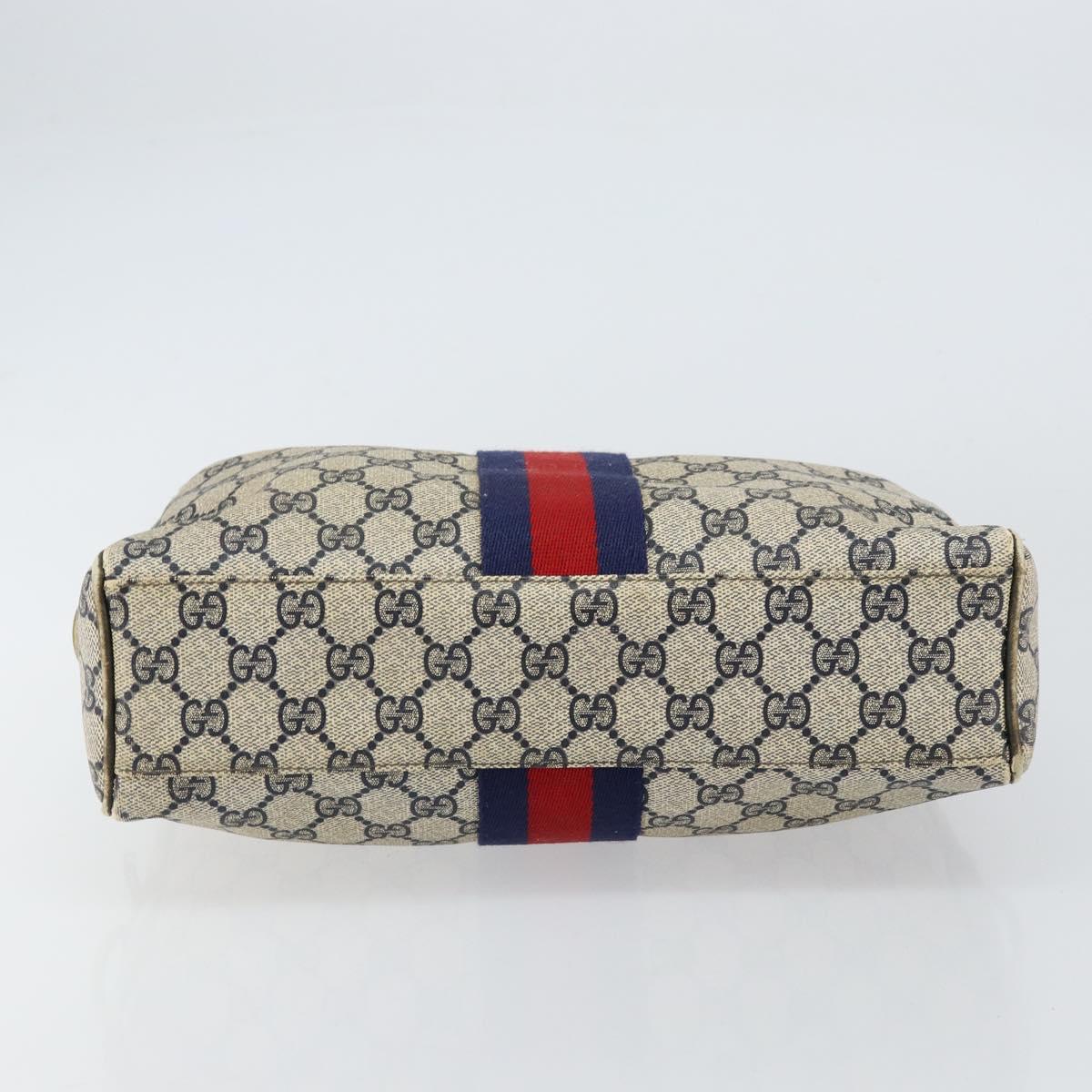 GUCCI GG Supreme Sherry Line Hand Bag PVC Navy Gold Auth 151610