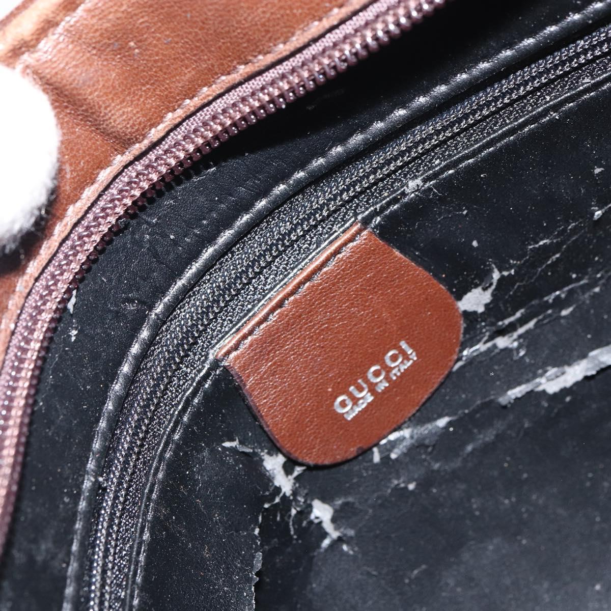 GUCCI Shoulder Bag Leather Brown Silver Auth 151611