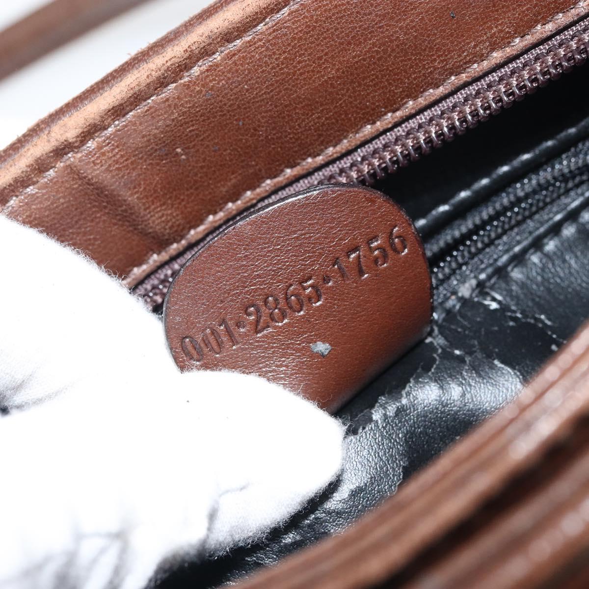 GUCCI Shoulder Bag Leather Brown Silver Auth 151611