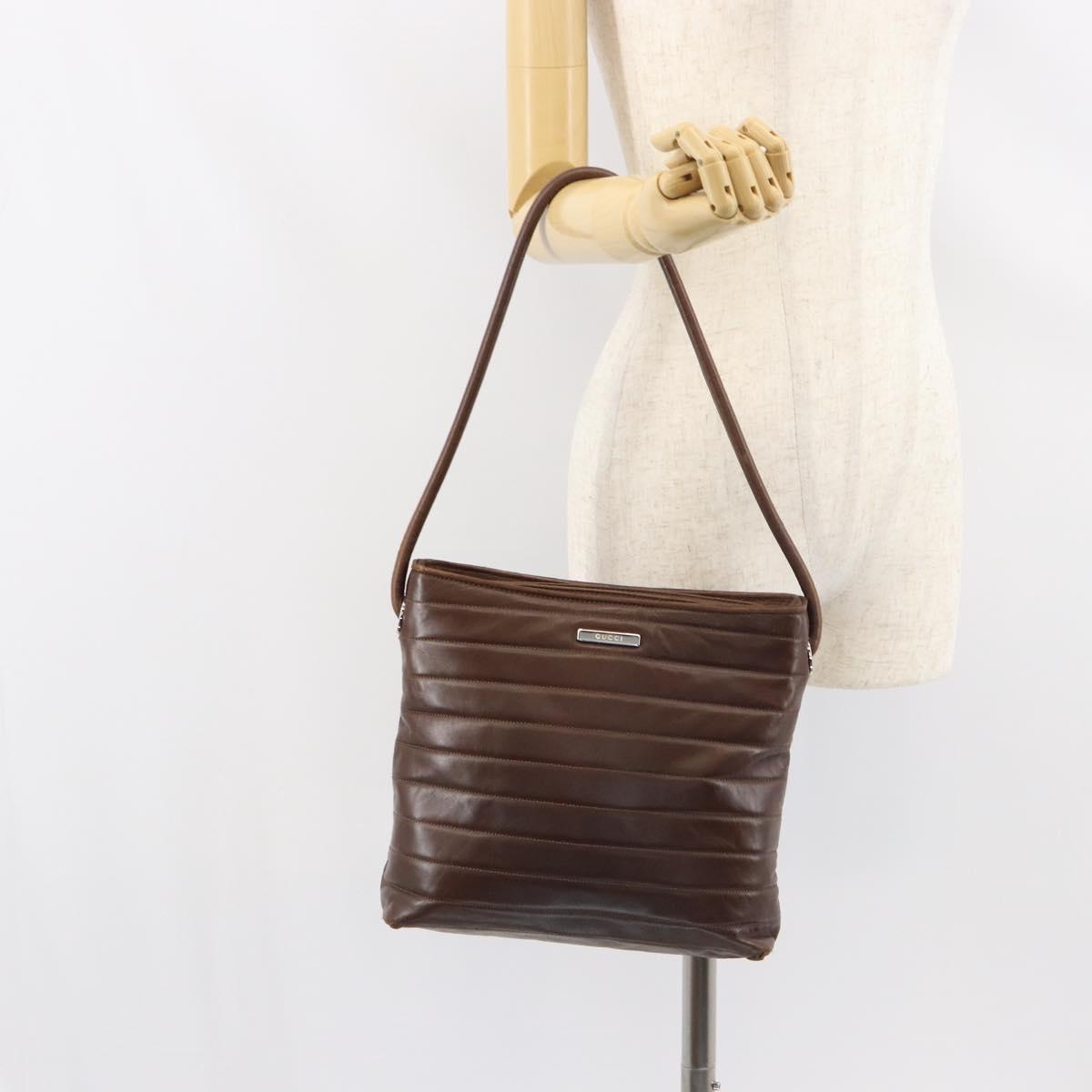 GUCCI Shoulder Bag Leather Brown Silver Auth 151611