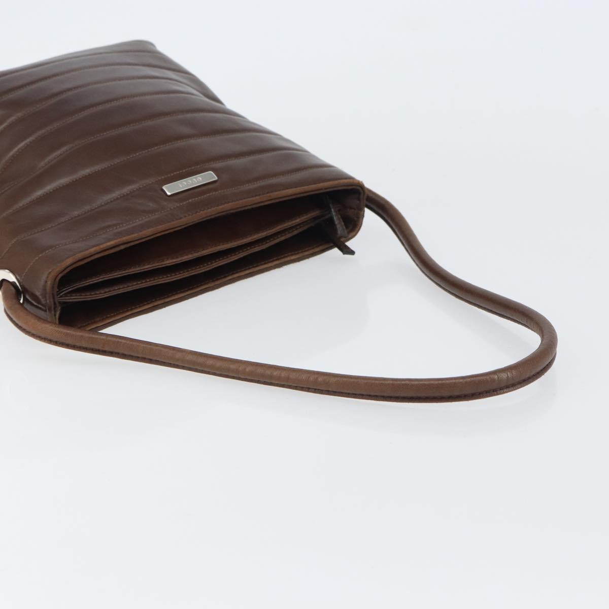 GUCCI Shoulder Bag Leather Brown Silver Auth 151611