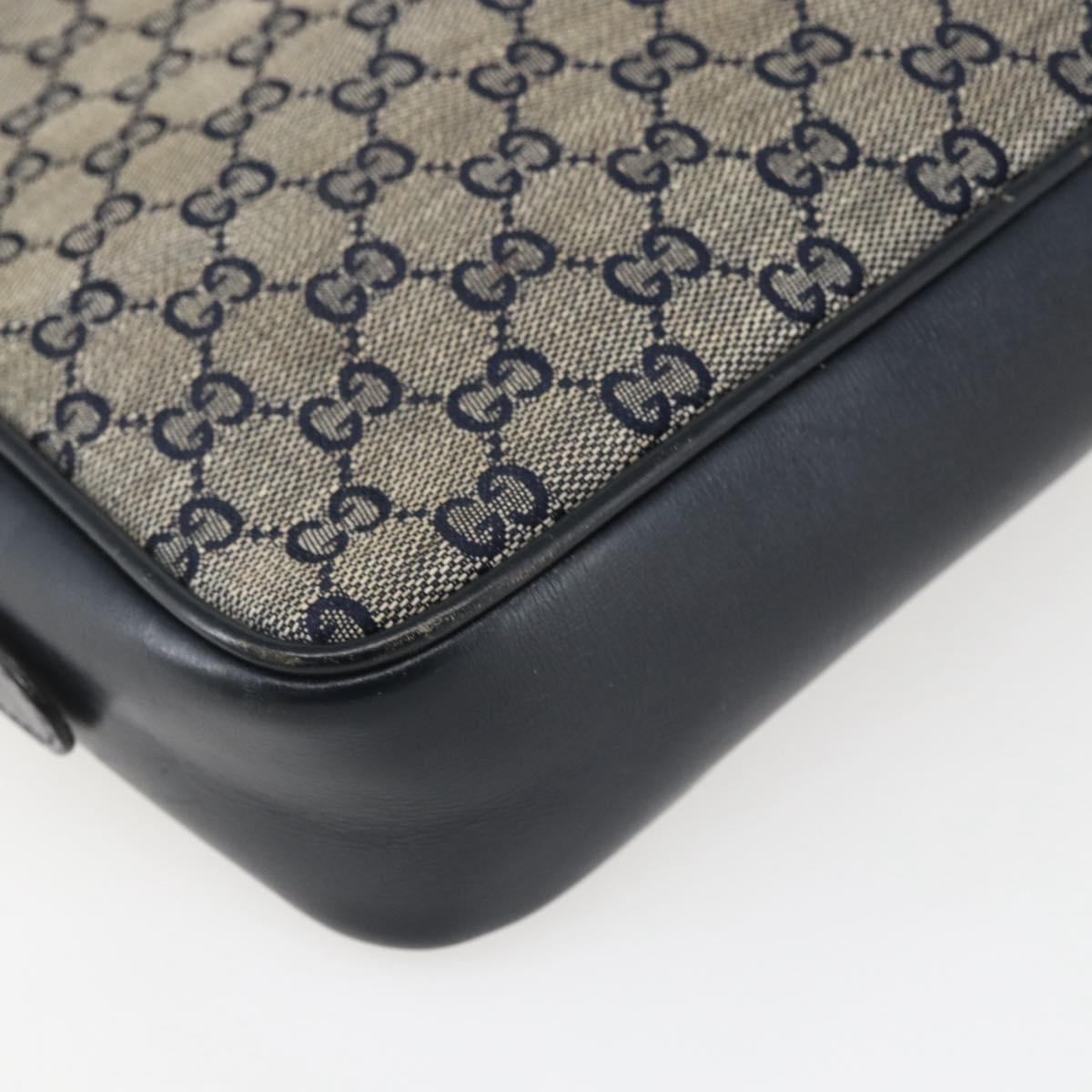 GUCCI GG Canvas Sherry Line Shoulder Bag Navy Gold Auth 151612