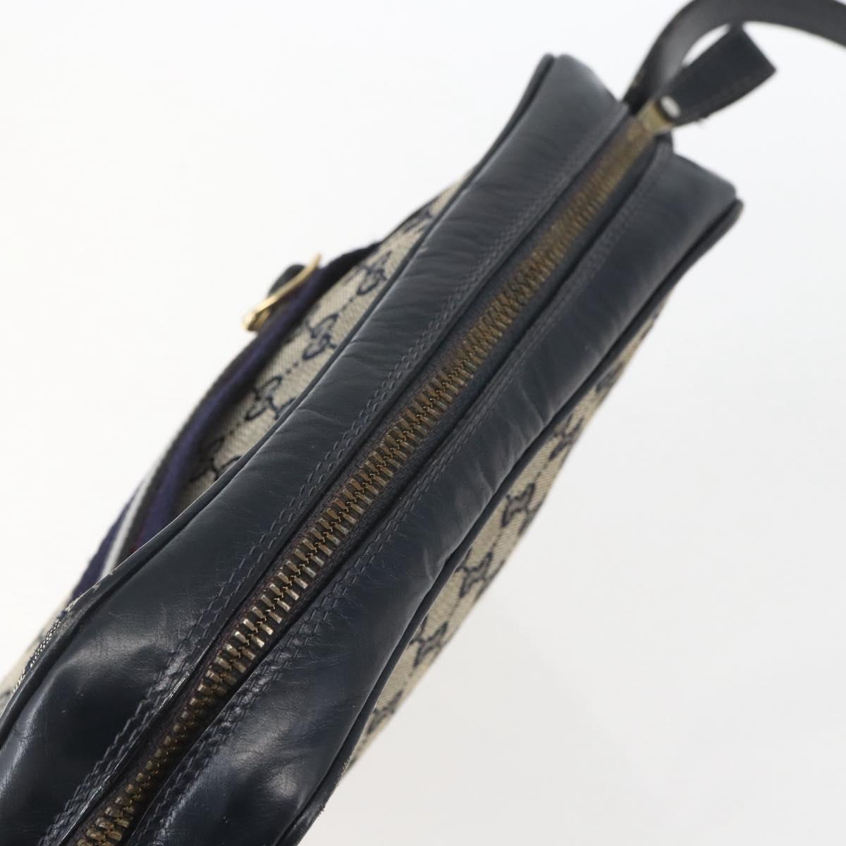 GUCCI GG Canvas Sherry Line Shoulder Bag Navy Gold Auth 151612