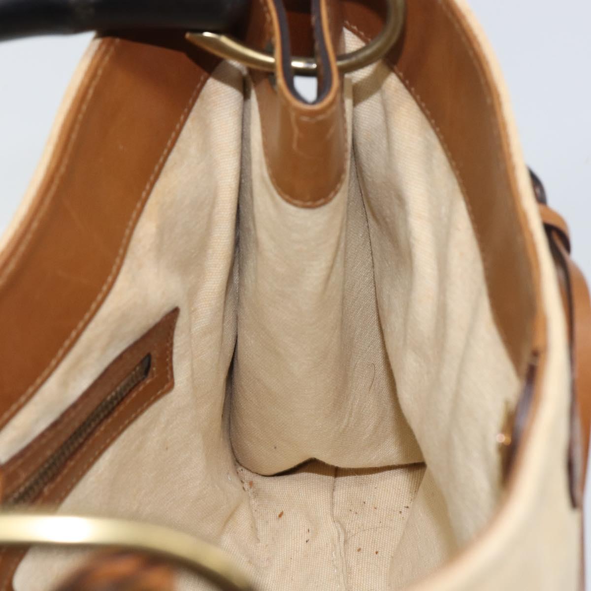 GUCCI Bamboo Hand Bag Canvas Beige Auth 151613