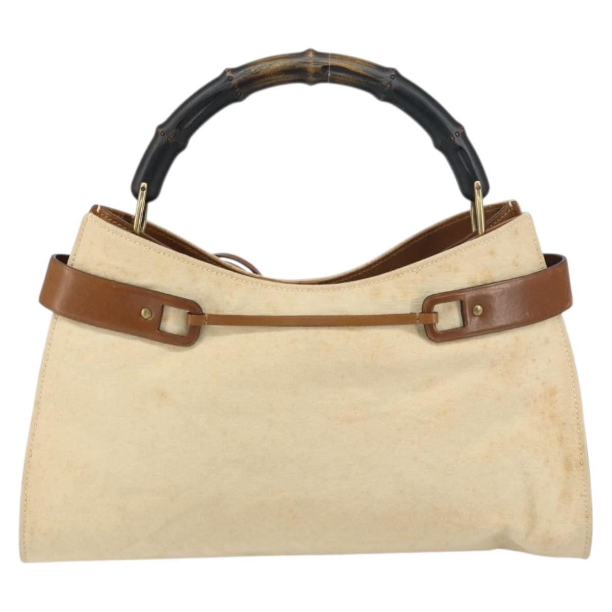 GUCCI Bamboo Hand Bag Canvas Beige Auth 151613